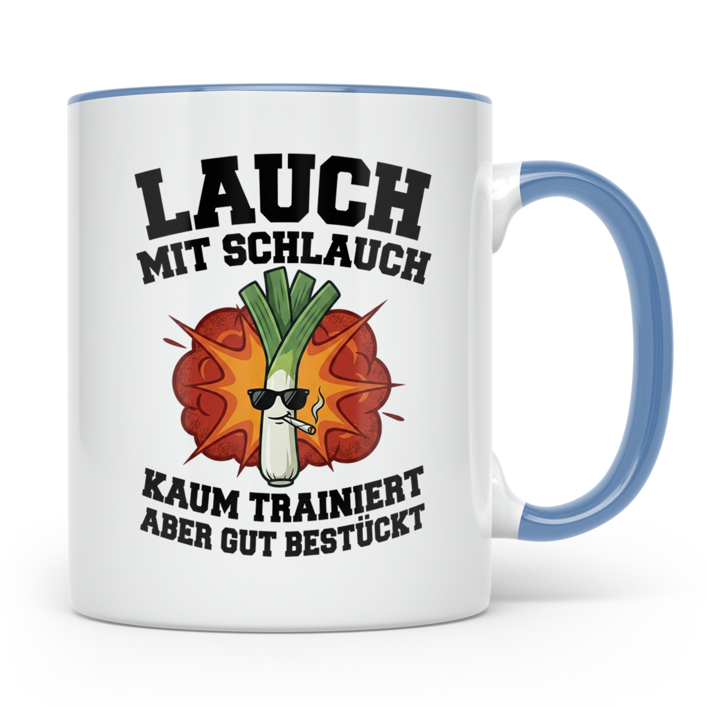 Lauch mit Schlauch Tasse lustiger Spruch für Fitness Gym kau – Blau [farbe:blau]