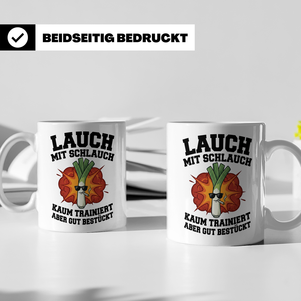 Lauch mit Schlauch Tasse lustiger Spruch für Fitness Gym kau – Weiß [farbe:weiß]