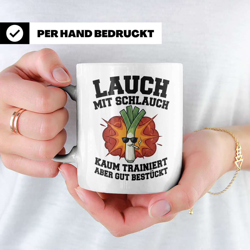 Lauch mit Schlauch Tasse lustiger Spruch für Fitness Gym kau – Weiß [farbe:weiß]