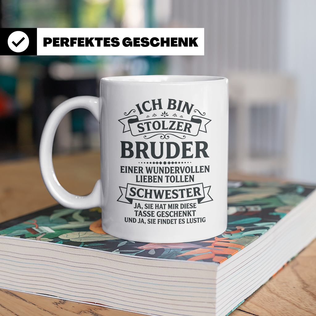 Stolzer Bruder Tasse Geschenk von Schwester mit lustigem Spr – Weiß [farbe:weiß]