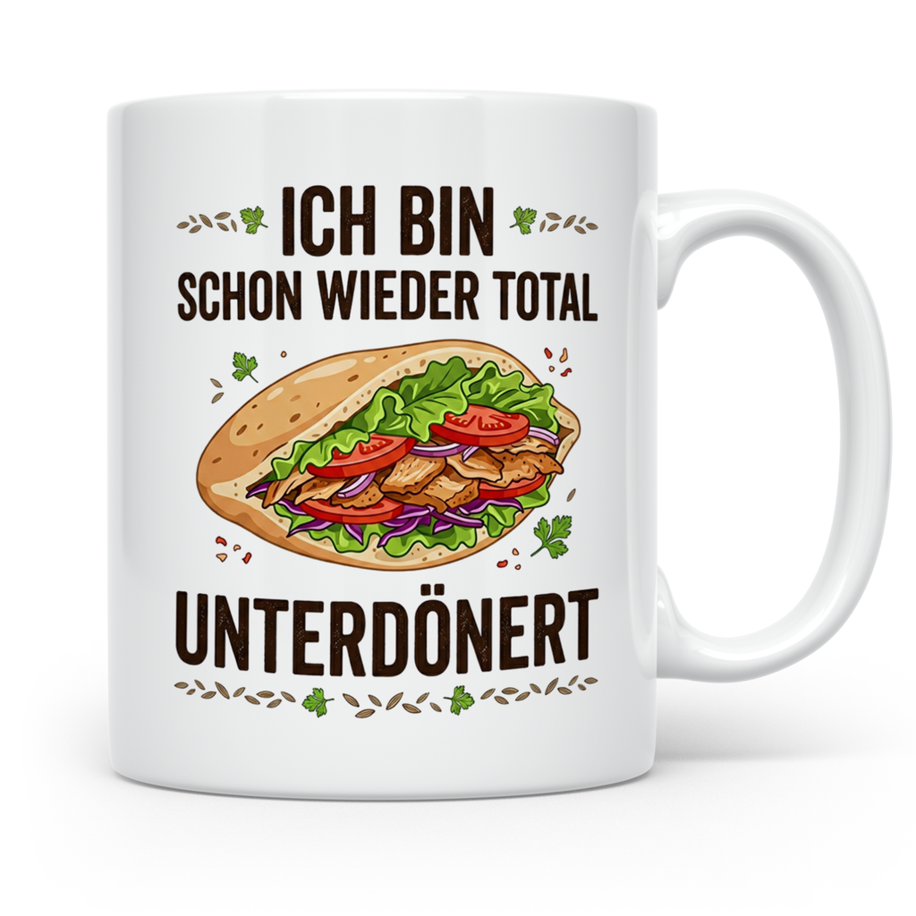 Döner Tasse Unterdönert lustiger Spruch Kebab | Geschenk für – Weiß [farbe:weiß]