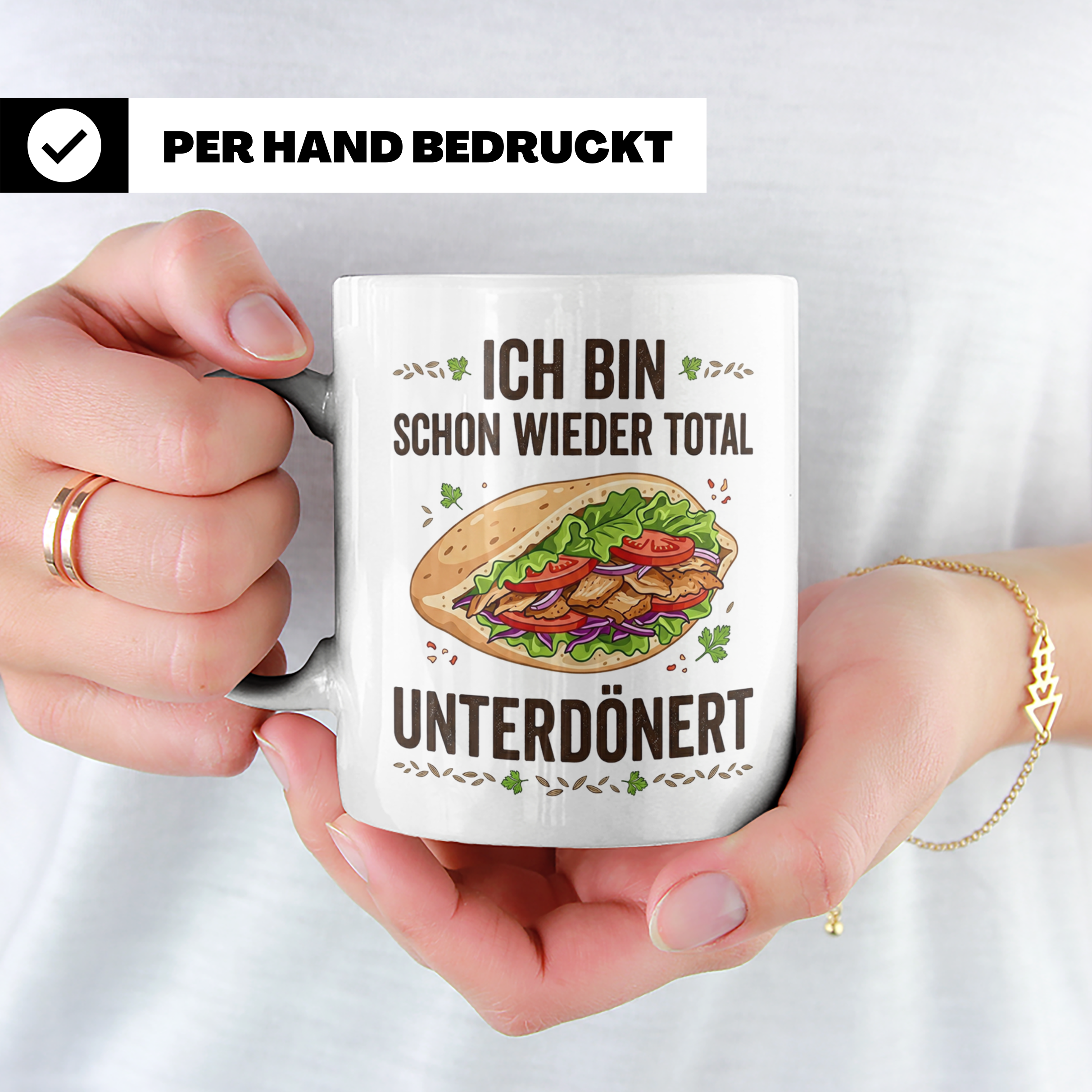 Döner Tasse Unterdönert lustiger Spruch Kebab | Geschenk für – Weiß [farbe:weiß]