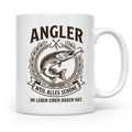 Angler Tasse mit Hecht Spruch Weil alles Schöne einen Haken  – Weiß [farbe:weiß]