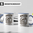 Angler Tasse mit Hecht Spruch Weil alles Schöne einen Haken  – Blau [farbe:blau]