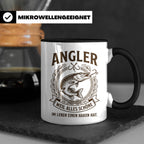 Angler Tasse mit Hecht Spruch Weil alles Schöne einen Haken  – Schwarz [farbe:schwarz]