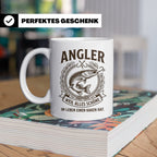 Angler Tasse mit Hecht Spruch Weil alles Schöne einen Haken  – Weiß [farbe:weiß]