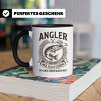 Angler Tasse mit Hecht Spruch Weil alles Schöne einen Haken  – Schwarz [farbe:schwarz]