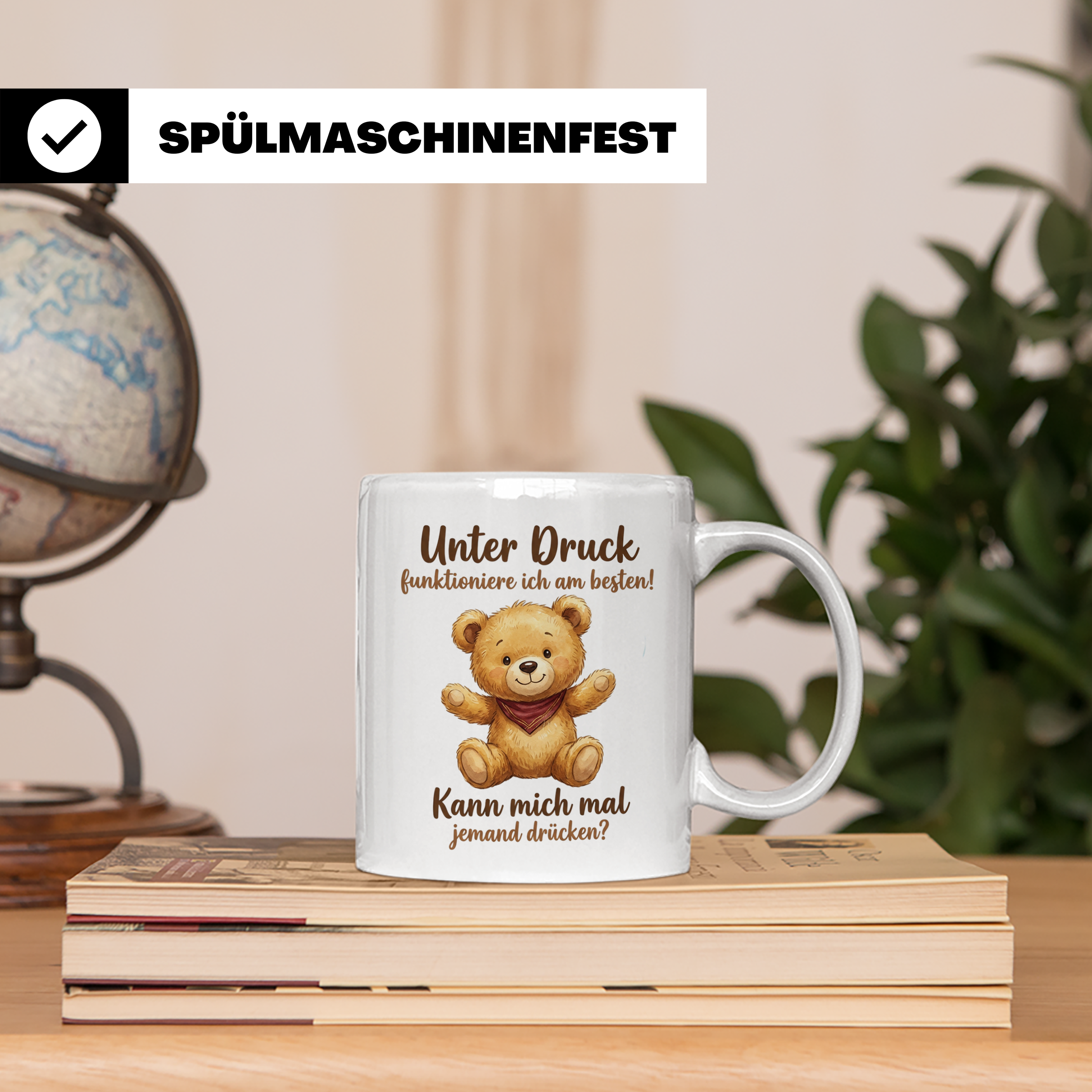 Unter Druck Tasse mit Teddybär Spruch | Lustige Kaffeetasse  – Weiß [farbe:weiß]