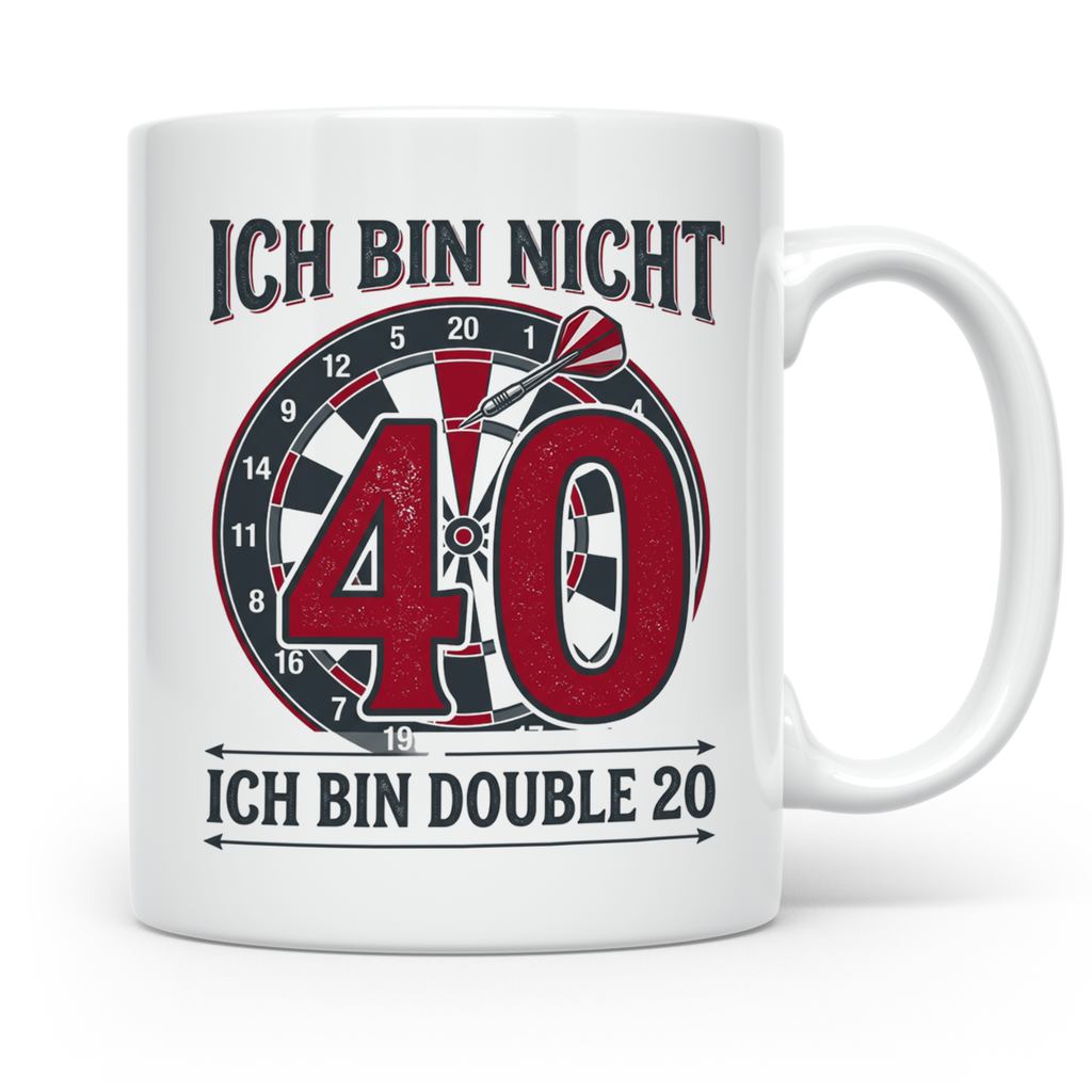 Dart Tasse 40. Geburtstag Double 20 lustiger Spruch für Dart – Weiß [farbe:weiß]