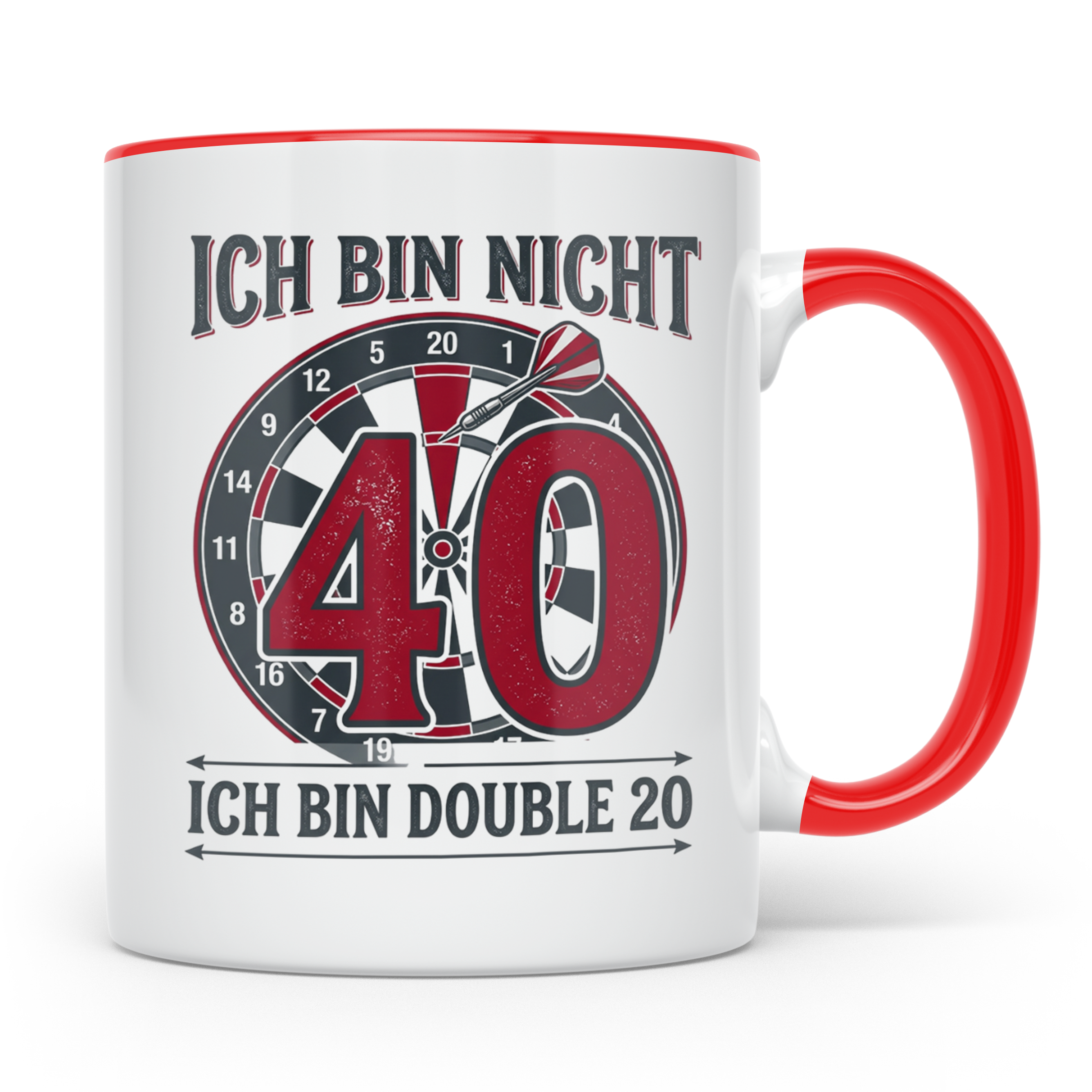 Dart Tasse 40. Geburtstag Double 20 lustiger Spruch für Dart – Rot [farbe:rot]