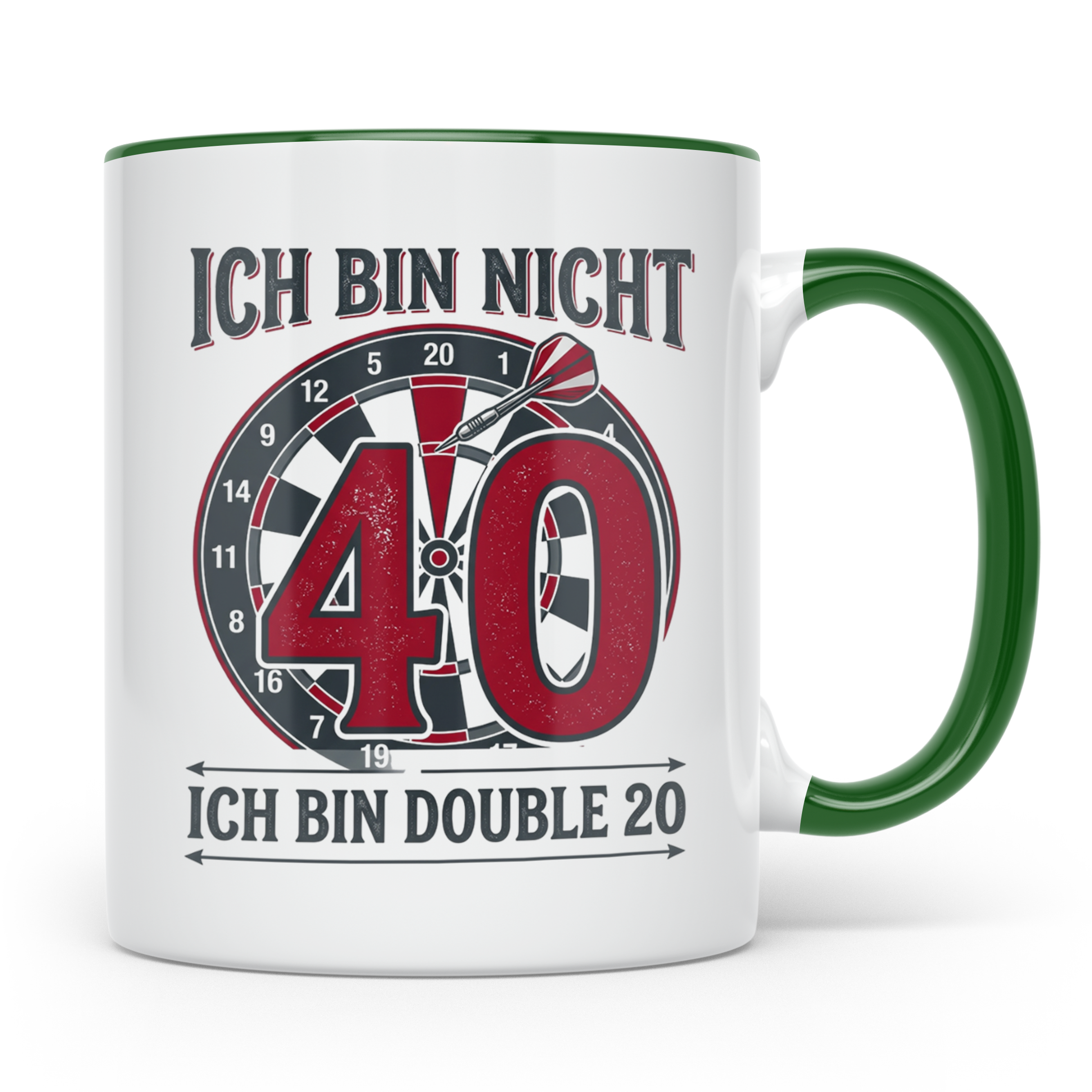 Dart Tasse 40. Geburtstag Double 20 lustiger Spruch für Dart – Grün [farbe:grün]