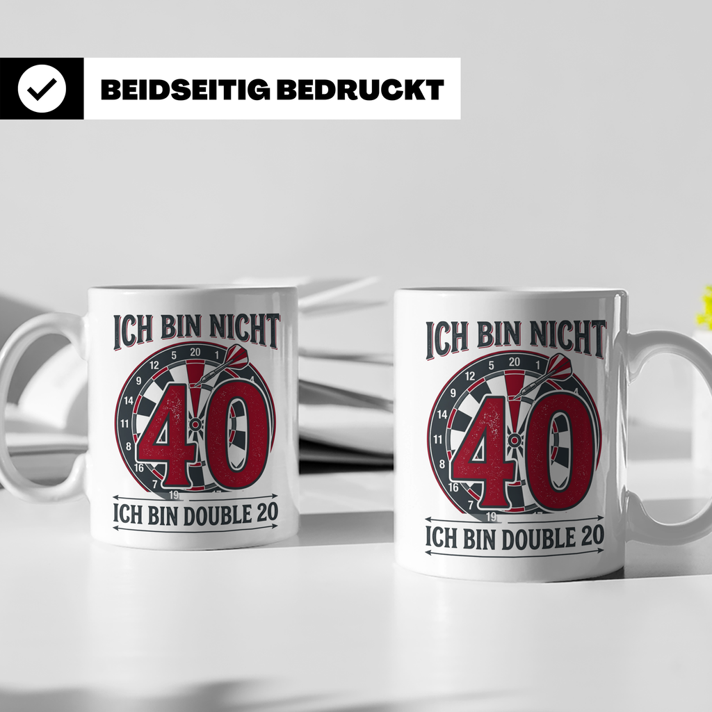 Dart Tasse 40. Geburtstag Double 20 lustiger Spruch für Dart – Weiß [farbe:weiß]