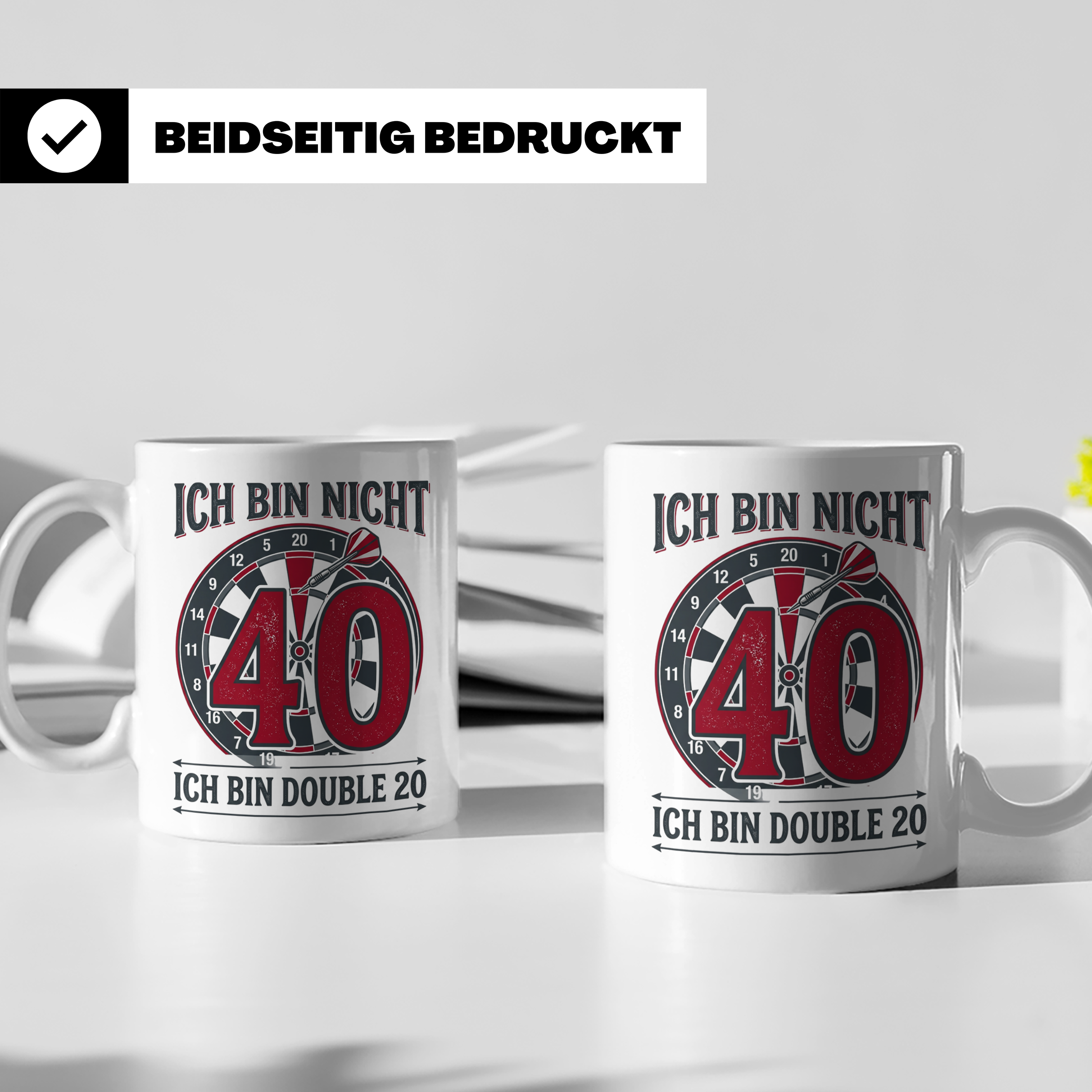 Dart Tasse 40. Geburtstag Double 20 lustiger Spruch für Dart – Weiß [farbe:weiß]
