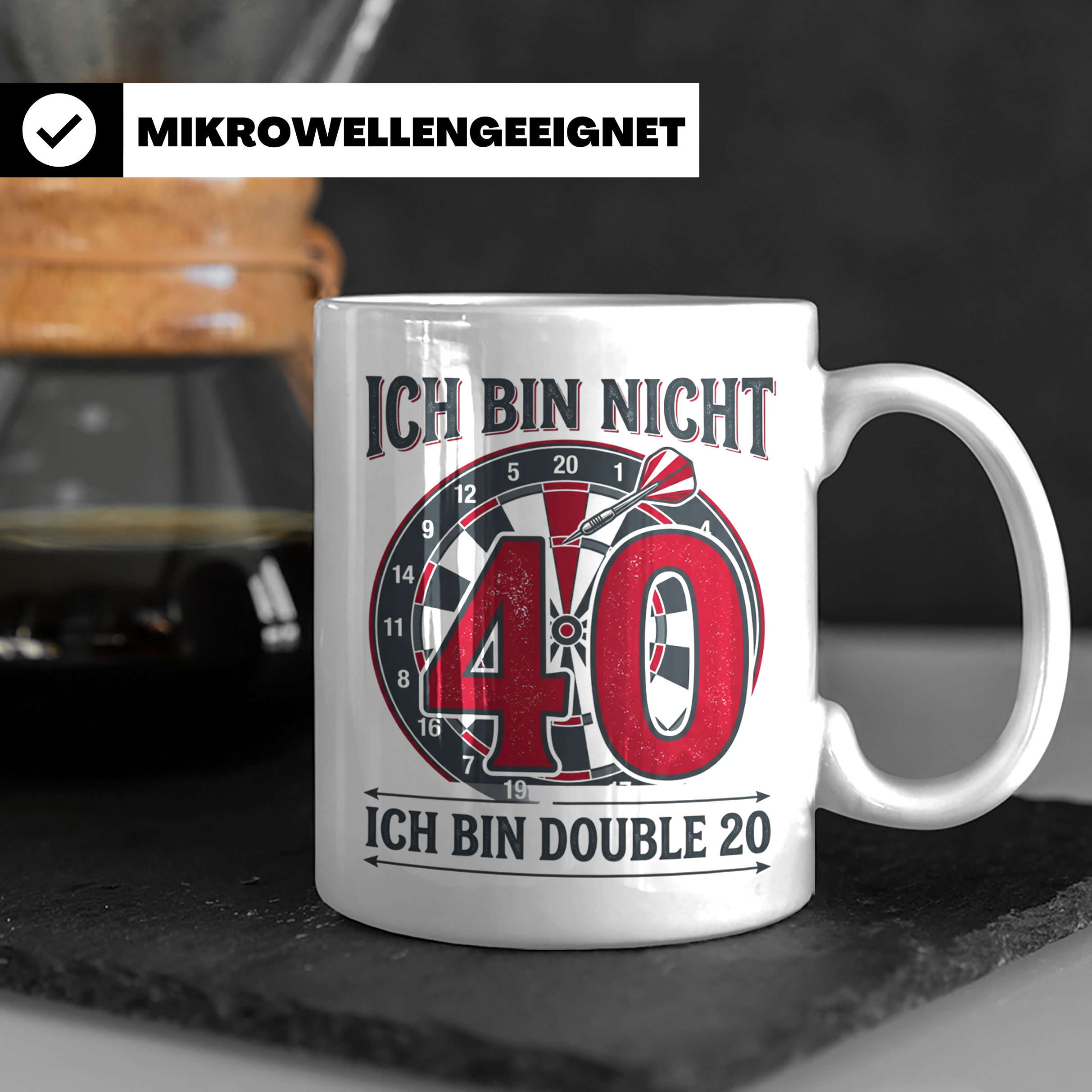 Dart Tasse 40. Geburtstag Double 20 lustiger Spruch für Dart – Weiß [farbe:weiß]