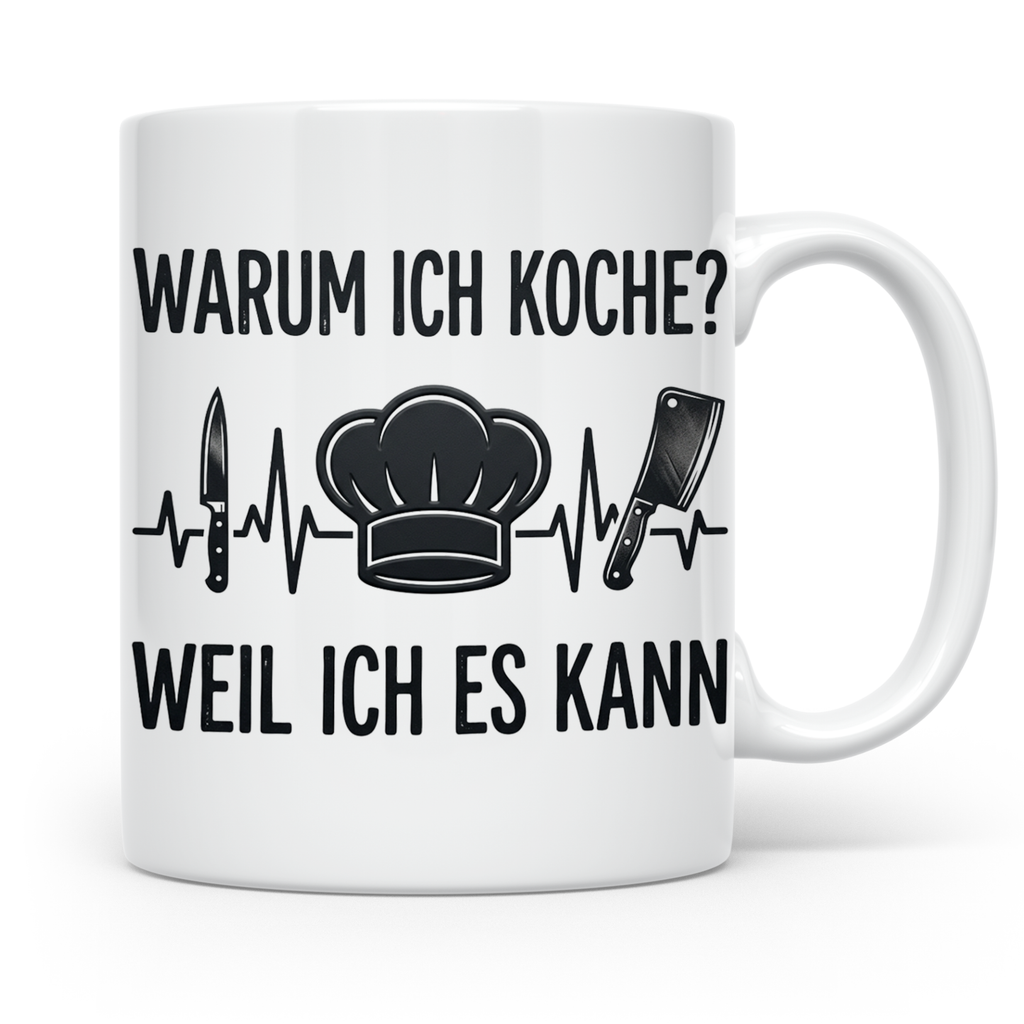 Koch Tasse mit Spruch 'Warum ich koche' | Kaffeebecher für K – Weiß [farbe:weiß]