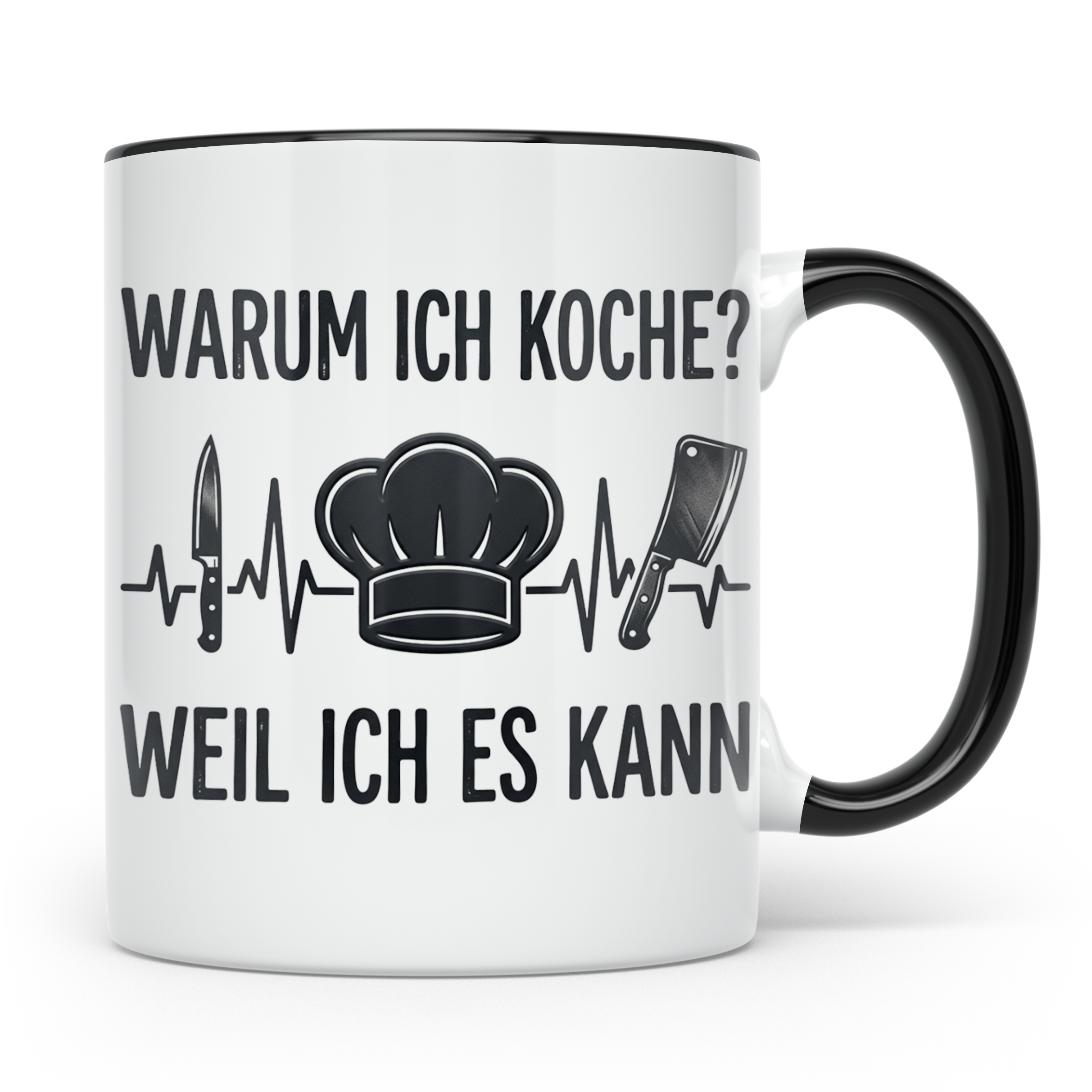 Koch Tasse mit Spruch 'Warum ich koche' | Kaffeebecher für K – Schwarz [farbe:schwarz]