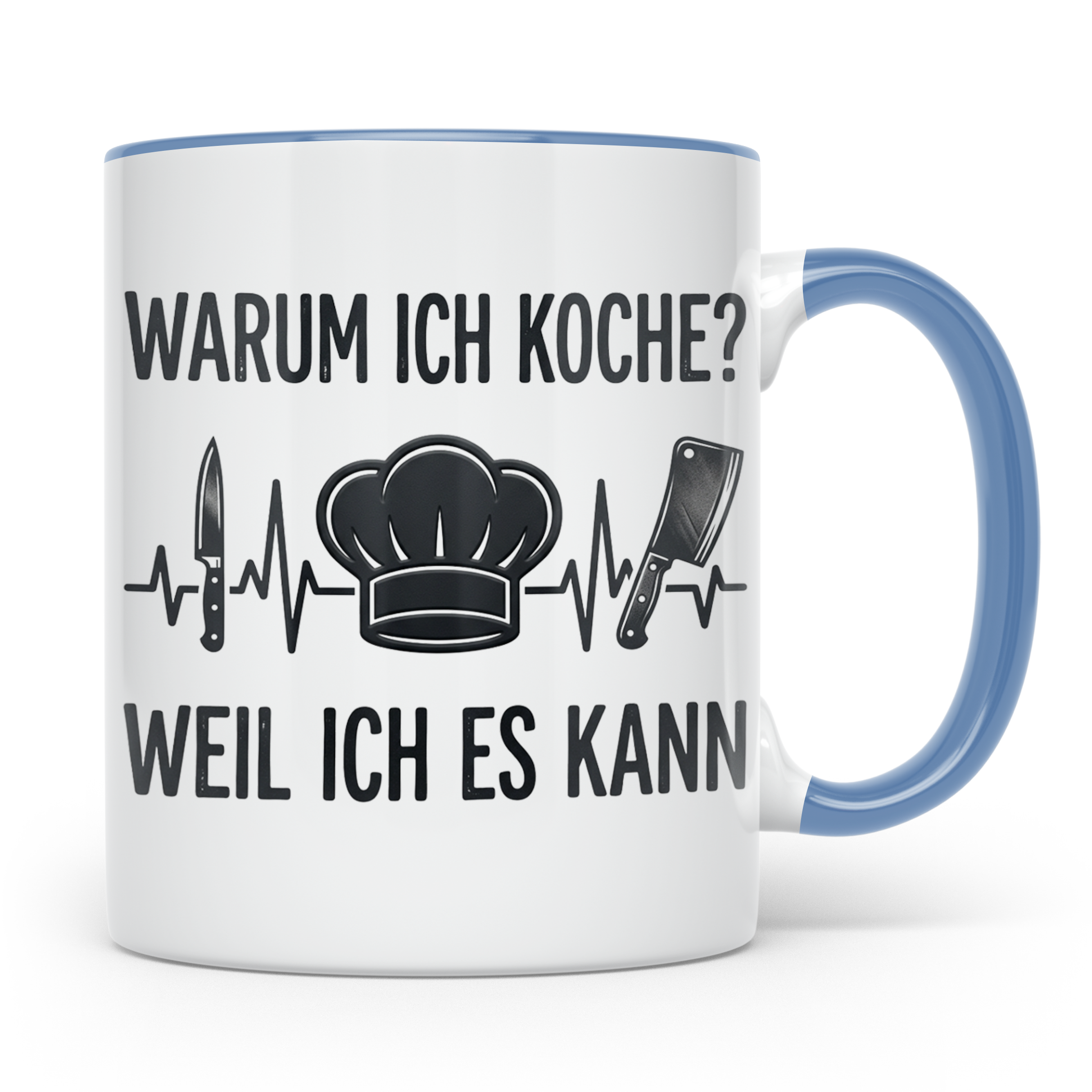 Koch Tasse mit Spruch 'Warum ich koche' | Kaffeebecher für K – Blau [farbe:blau]
