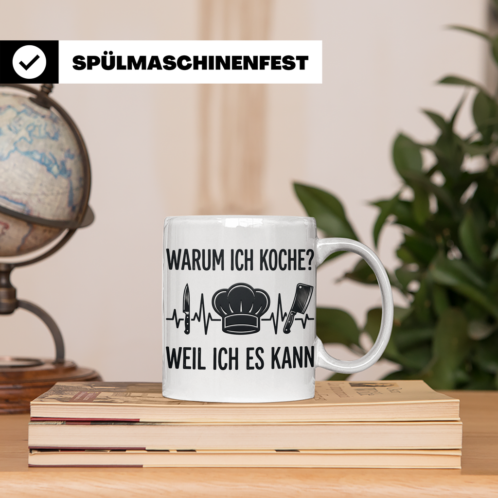 Koch Tasse mit Spruch 'Warum ich koche' | Kaffeebecher für K – Weiß [farbe:weiß]