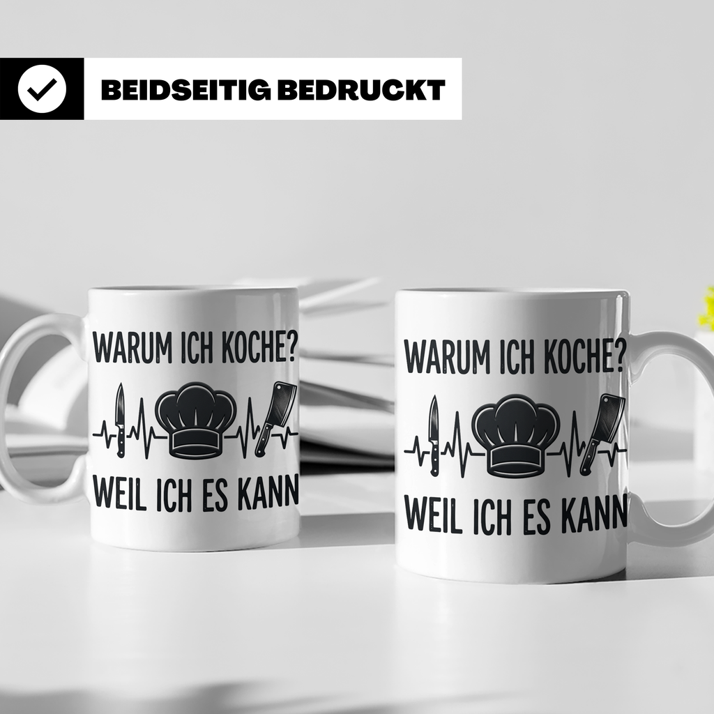 Koch Tasse mit Spruch 'Warum ich koche' | Kaffeebecher für K – Weiß [farbe:weiß]