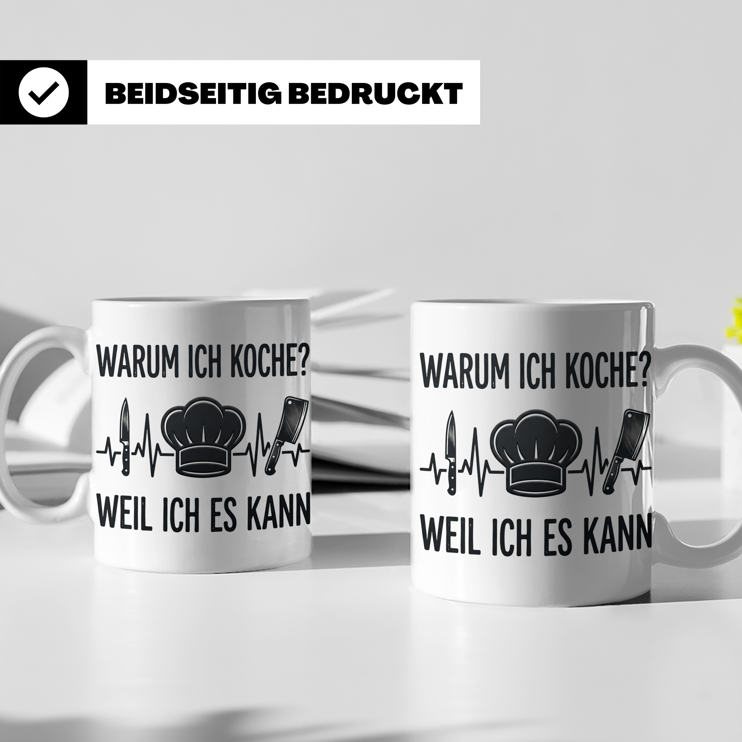 Koch Tasse mit Spruch 'Warum ich koche' | Kaffeebecher für K – Weiß [farbe:weiß]