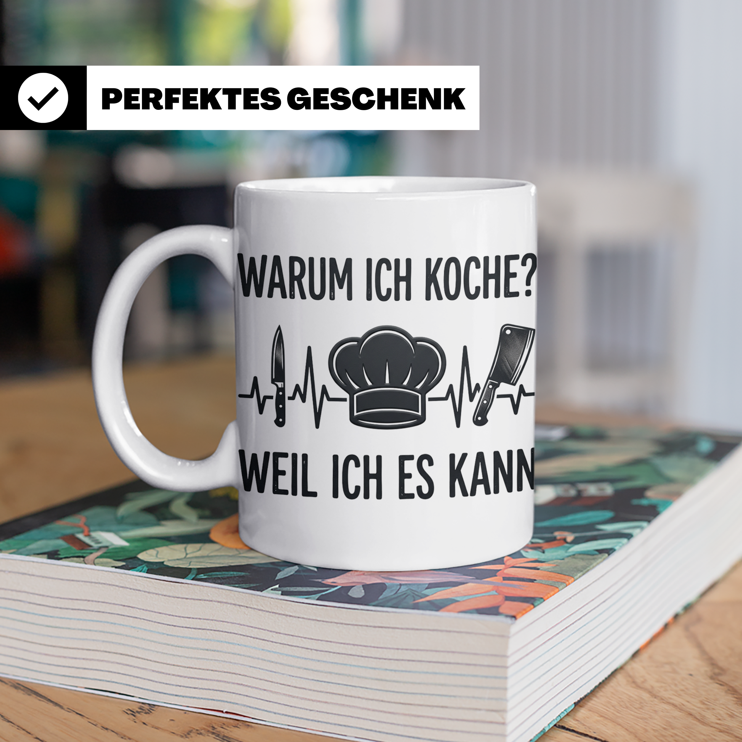 Koch Tasse mit Spruch 'Warum ich koche' | Kaffeebecher für K – Weiß [farbe:weiß]