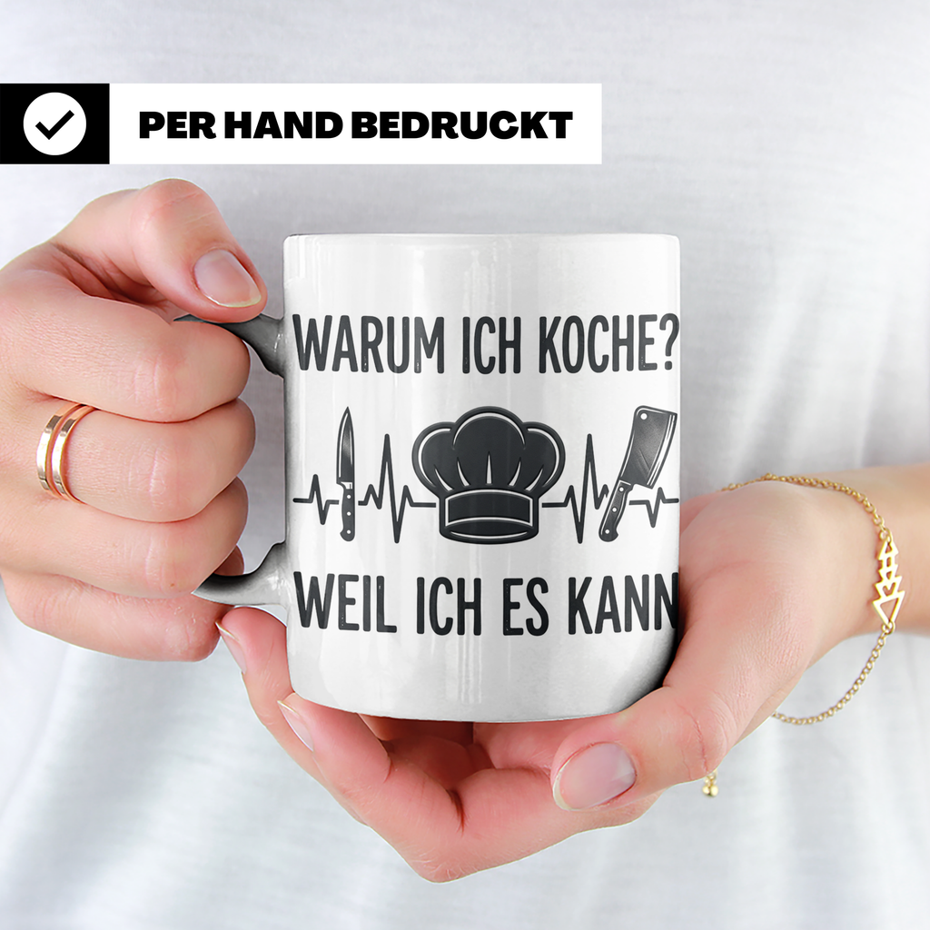 Koch Tasse mit Spruch 'Warum ich koche' | Kaffeebecher für K – Weiß [farbe:weiß]