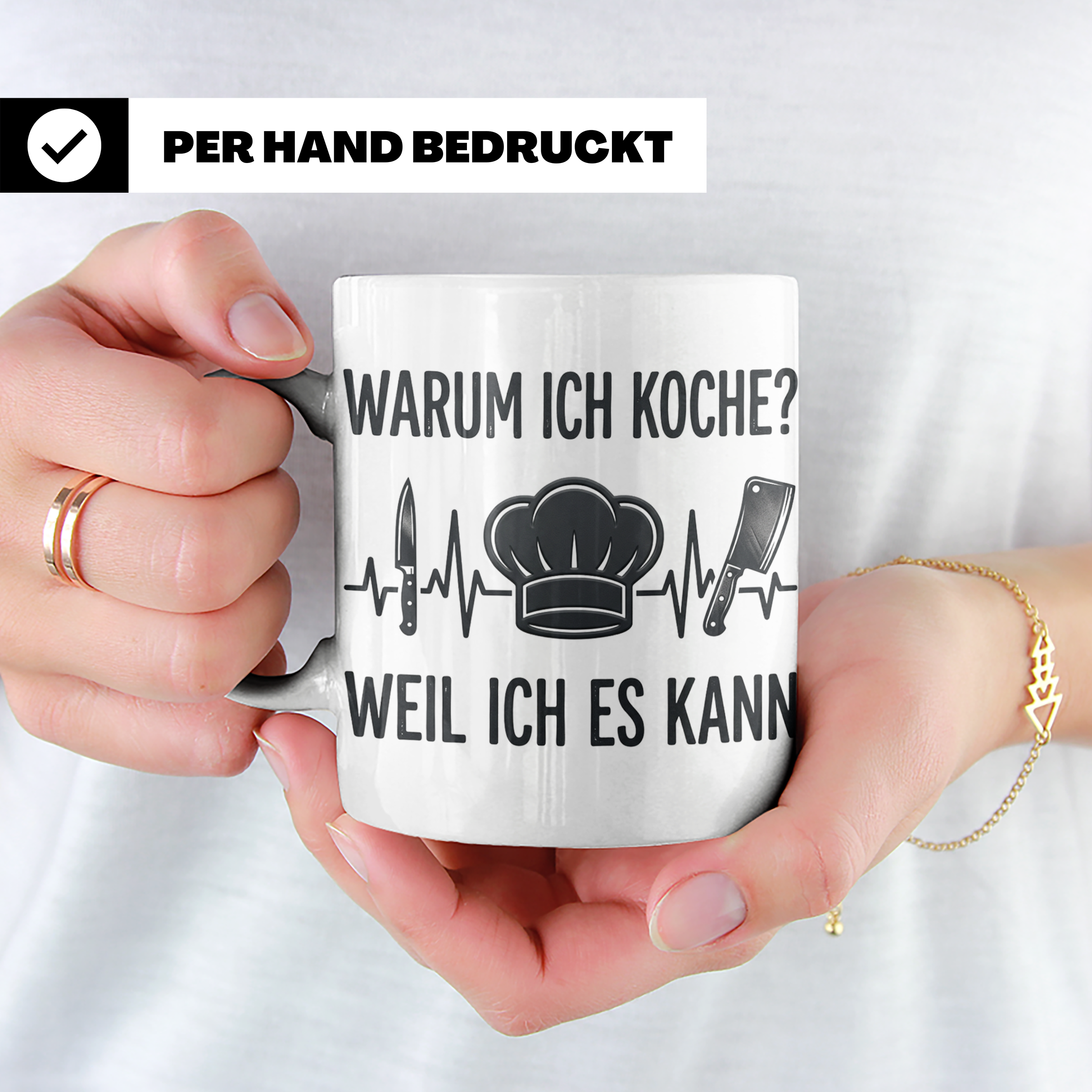 Koch Tasse mit Spruch 'Warum ich koche' | Kaffeebecher für K – Weiß [farbe:weiß]