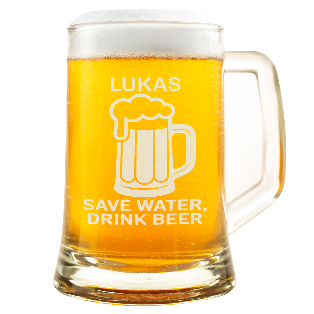 Personalisierter Bierkrug Save Water Drink Beer Geschenk Männer Bier Humor Bierglas mit Name