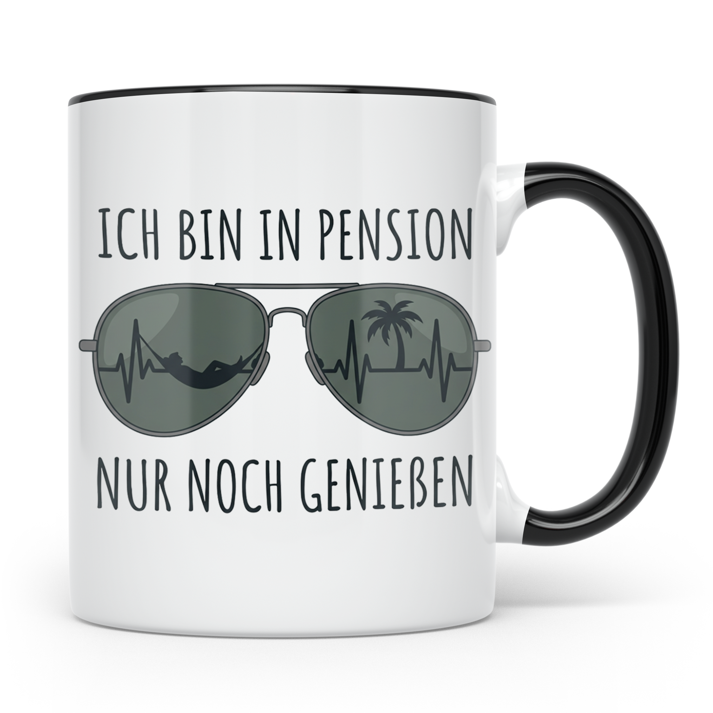 Pension Tasse mit Spruch Ich bin in Pension nur noch genieße – Schwarz [farbe:schwarz]