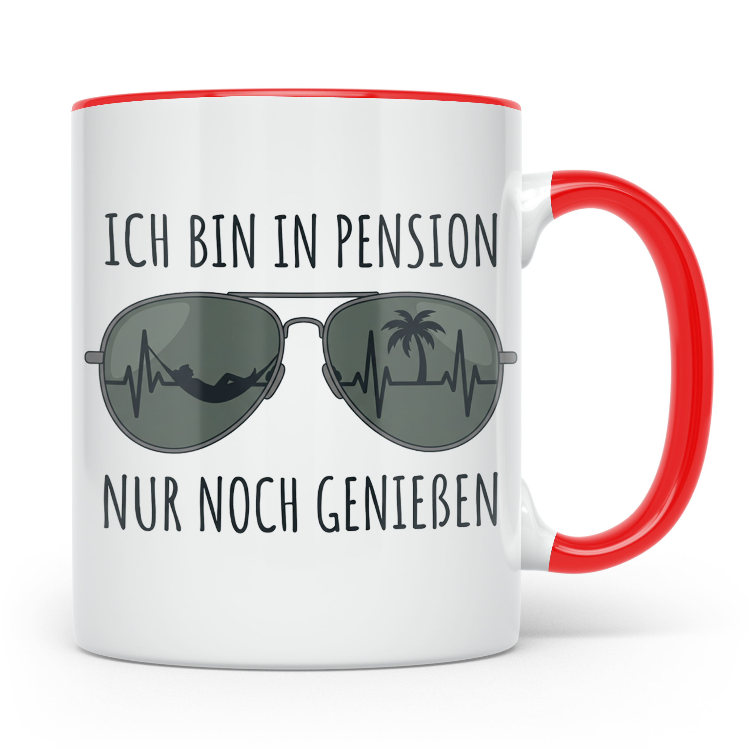 Pension Tasse mit Spruch Ich bin in Pension nur noch genieße – Rot [farbe:rot]