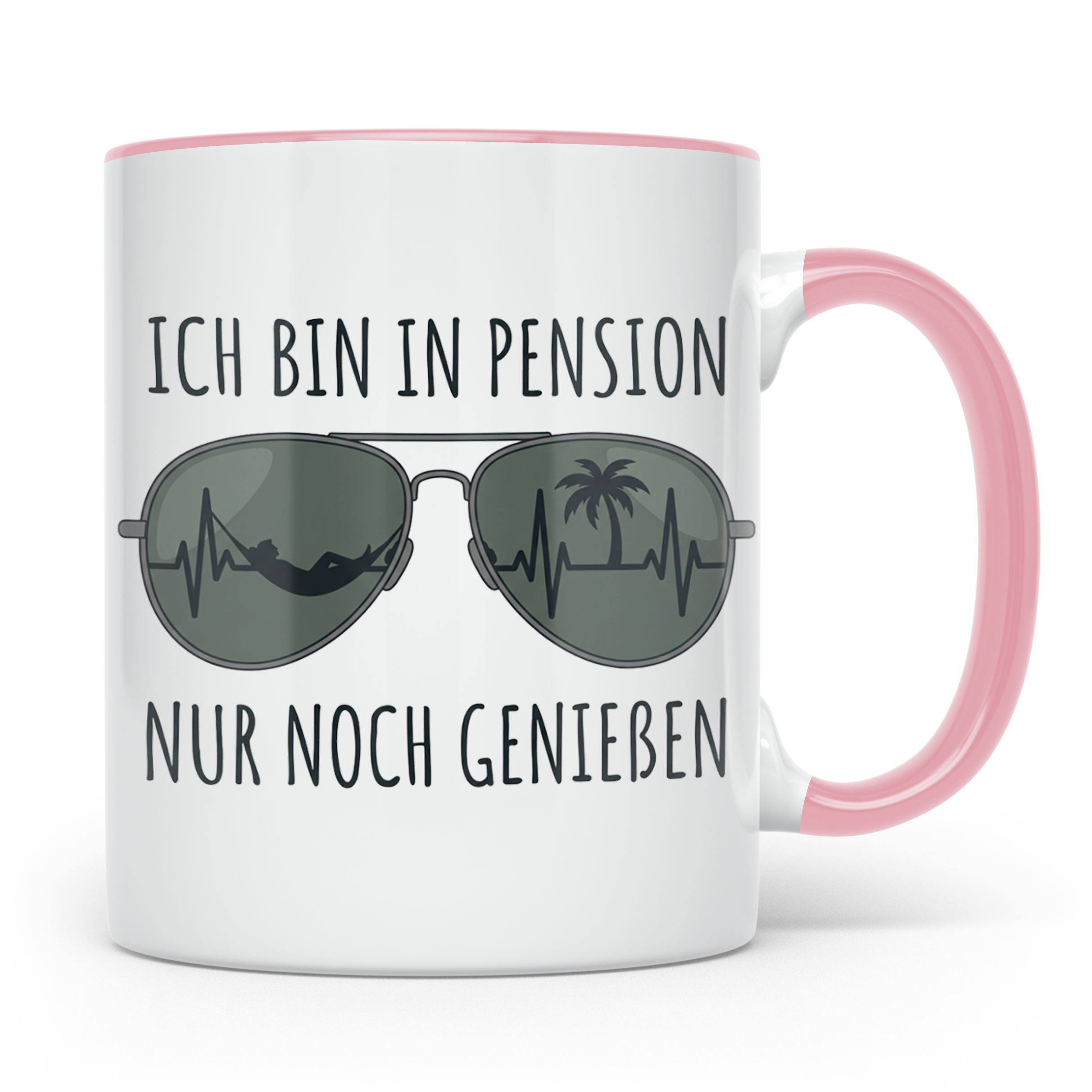 Pension Tasse mit Spruch Ich bin in Pension nur noch genieße – Rosa [farbe:rosa]