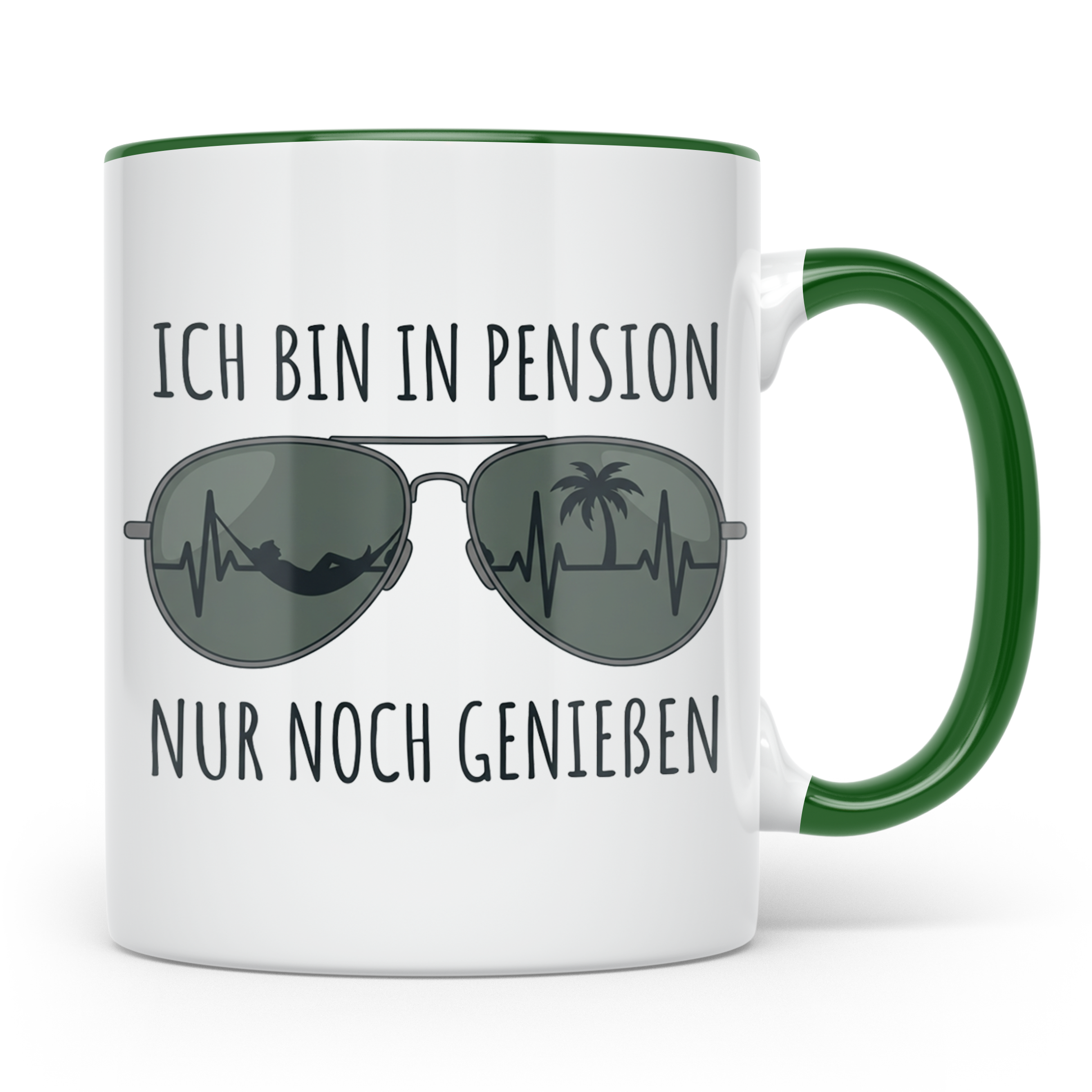 Pension Tasse mit Spruch Ich bin in Pension nur noch genieße – Grün [farbe:grün]