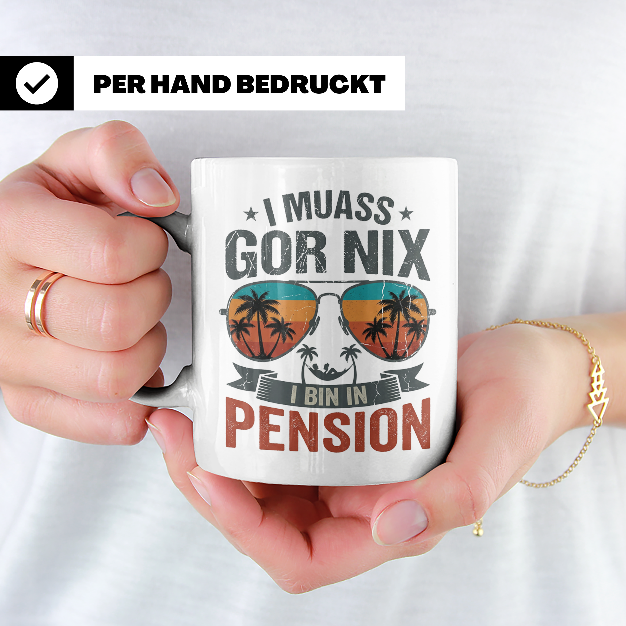 Rentner Tasse I muass gor nix i bin in Pension lustiger Spru – Weiß [farbe:weiß]