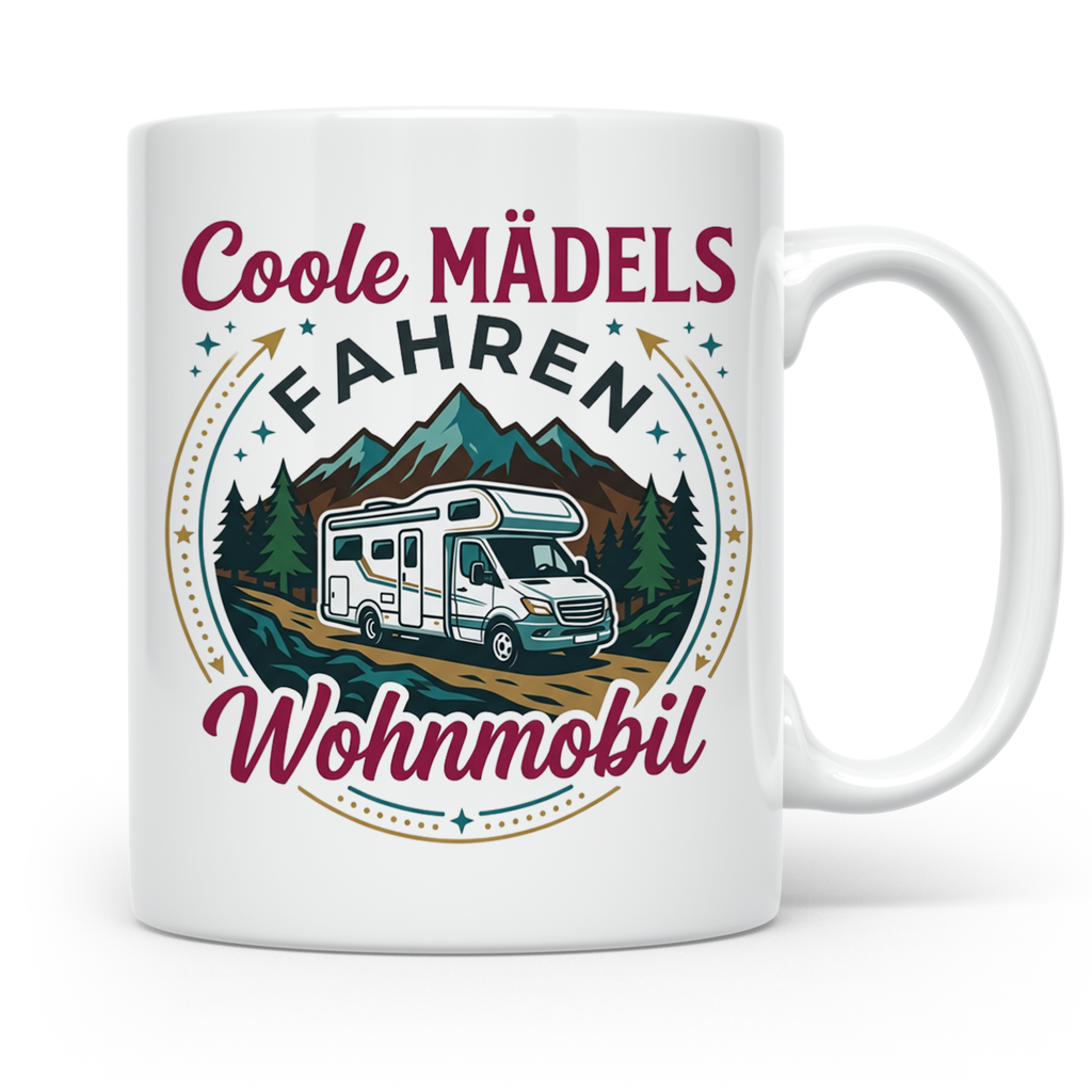 Wohnmobil Tasse für Frauen mit Spruch Coole Mädels fahren Wo – Weiß [farbe:weiß]