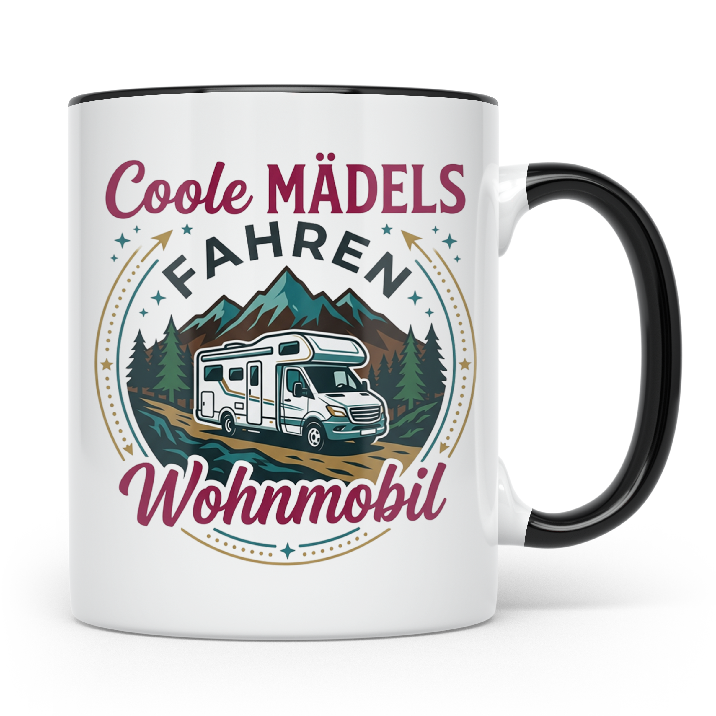 Wohnmobil Tasse für Frauen mit Spruch Coole Mädels fahren Wo – Schwarz [farbe:schwarz]