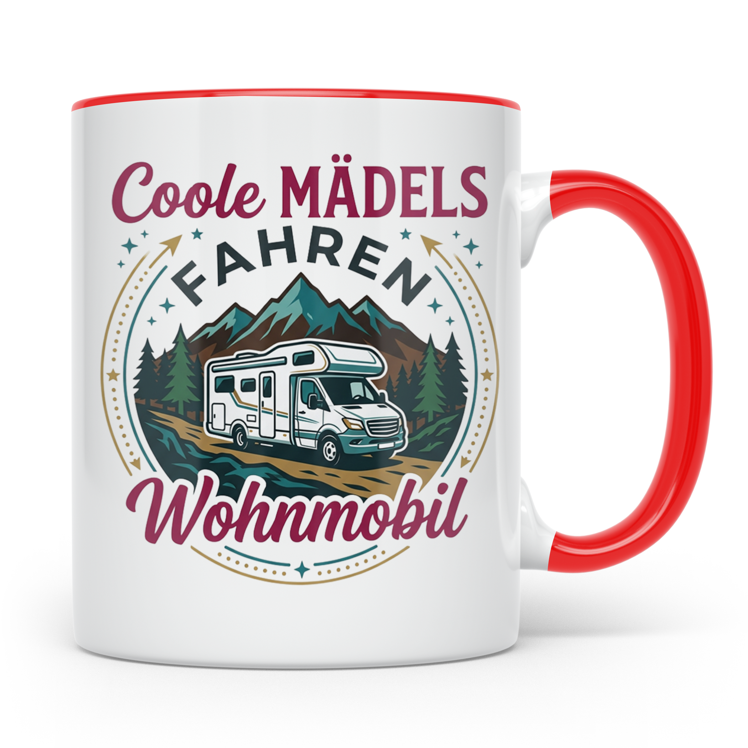 Wohnmobil Tasse für Frauen mit Spruch Coole Mädels fahren Wo – Rot [farbe:rot]