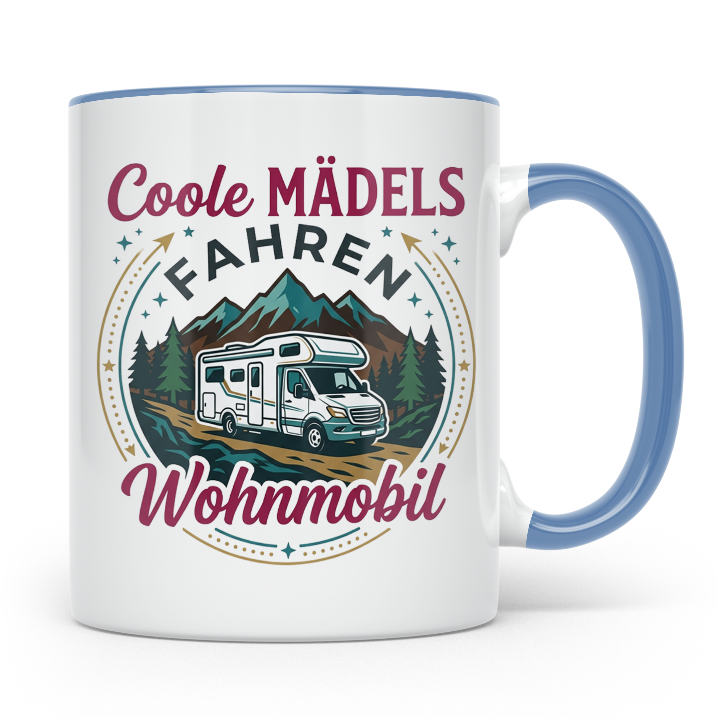 Wohnmobil Tasse für Frauen mit Spruch Coole Mädels fahren Wo – Blau [farbe:blau]
