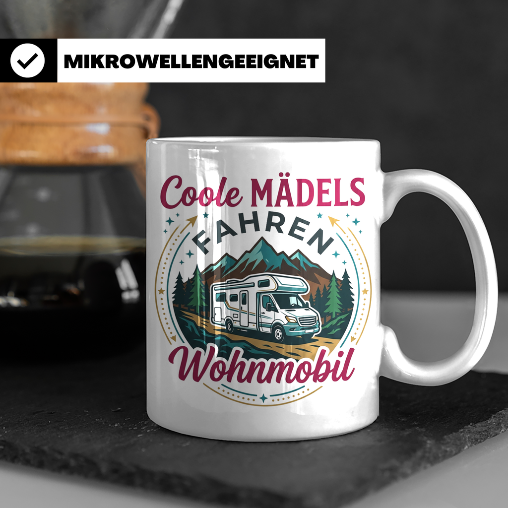 Wohnmobil Tasse für Frauen mit Spruch Coole Mädels fahren Wo – Weiß [farbe:weiß]