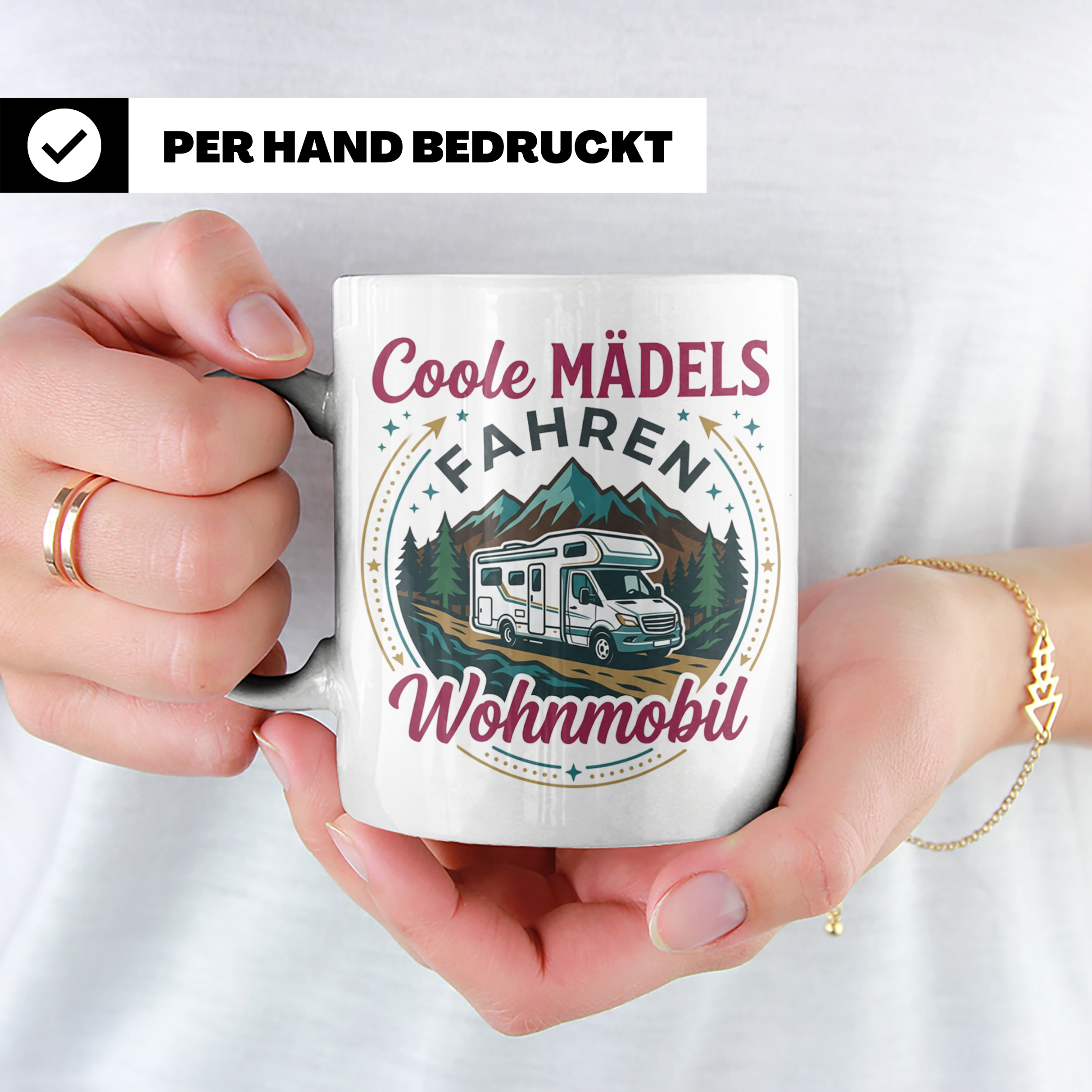 Wohnmobil Tasse für Frauen mit Spruch Coole Mädels fahren Wo – Weiß [farbe:weiß]
