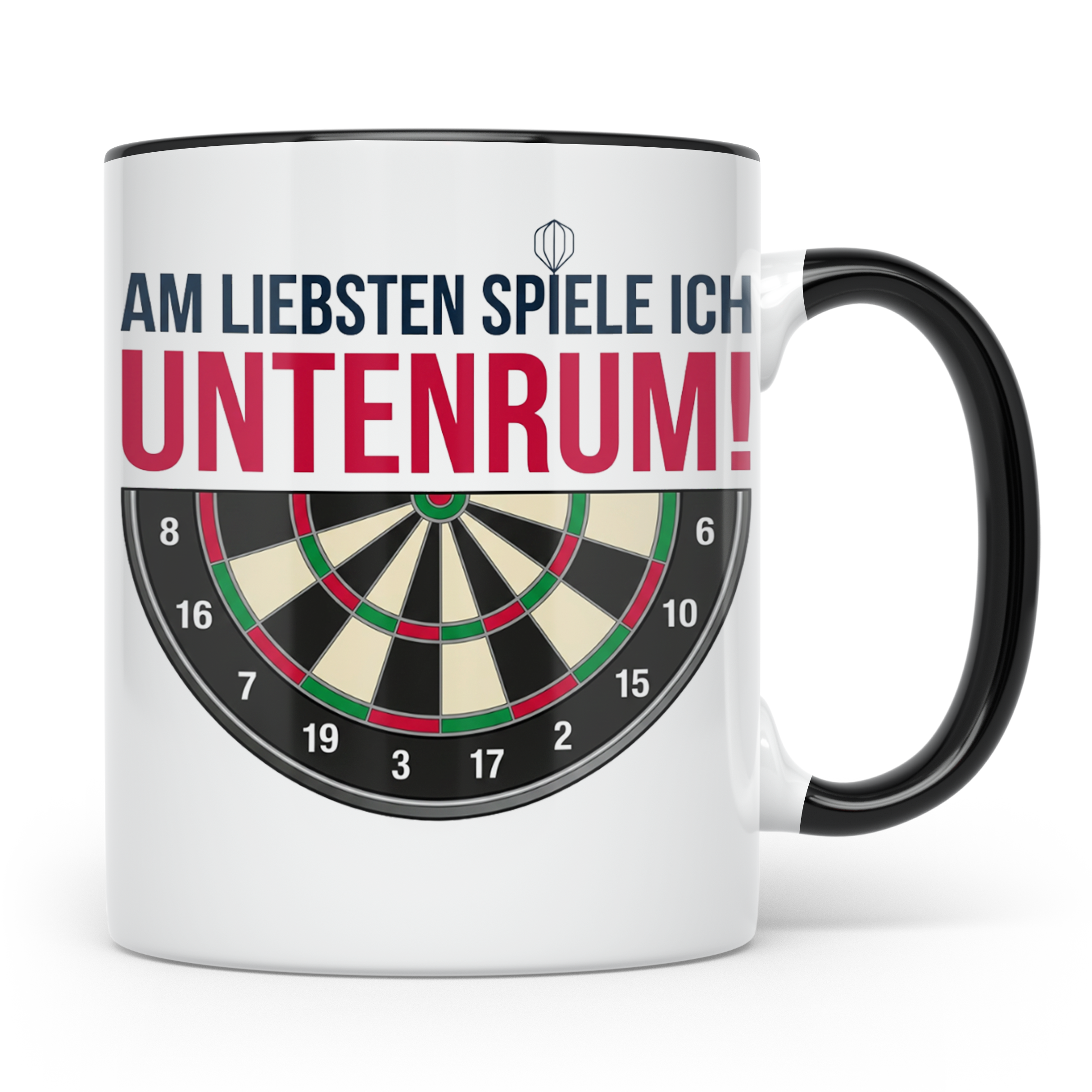 Dart Tasse mit Spruch Untenrum Spielen, lustiges Darts Zubeh – Schwarz [farbe:schwarz]