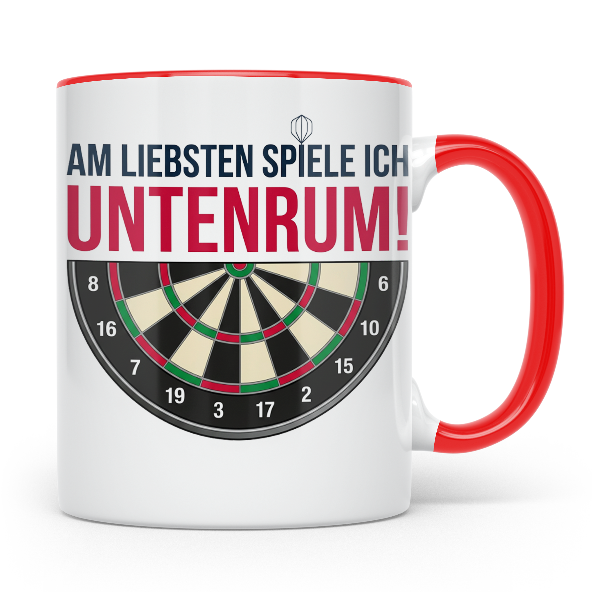 Dart Tasse mit Spruch Untenrum Spielen, lustiges Darts Zubeh – Rot [farbe:rot]