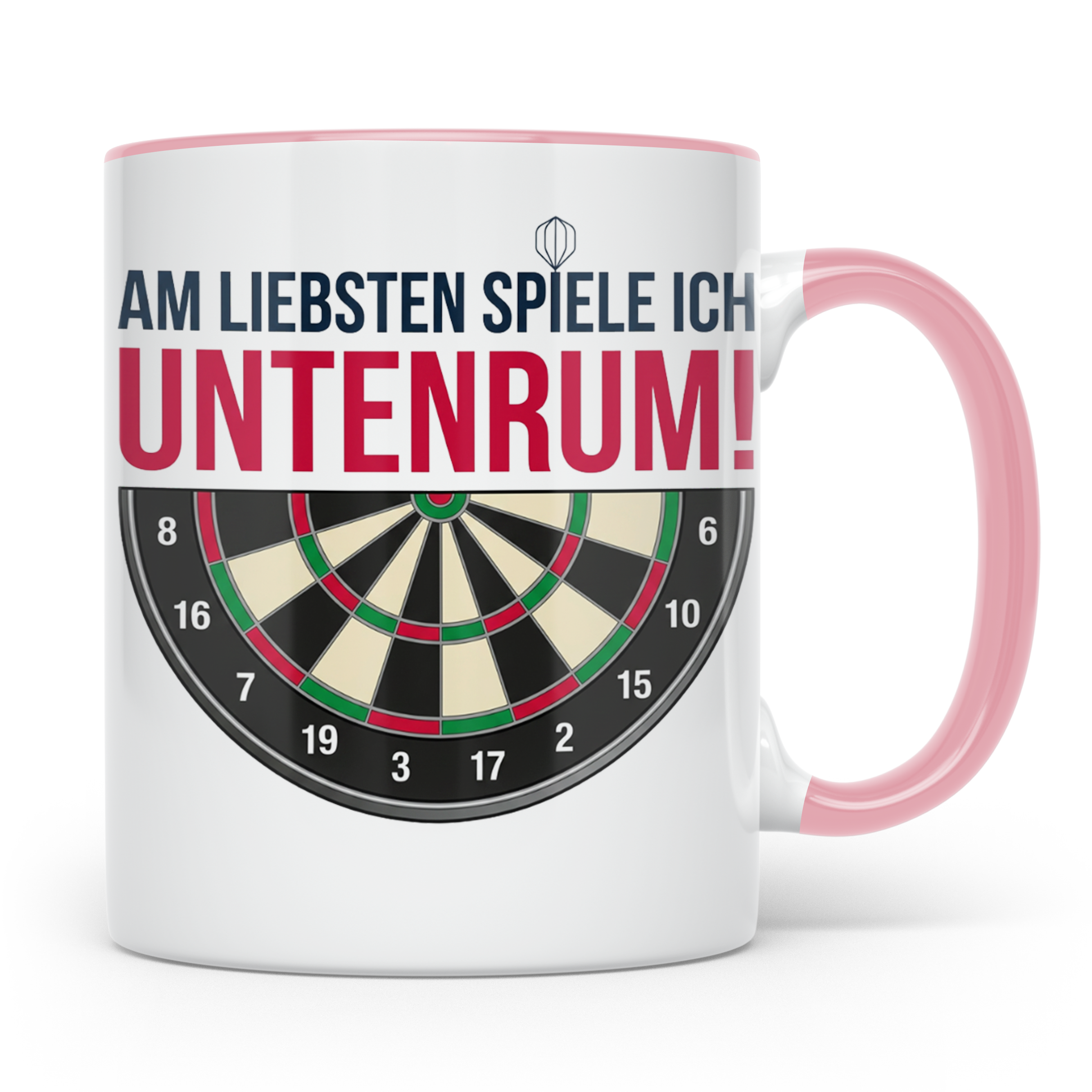 Dart Tasse mit Spruch Untenrum Spielen, lustiges Darts Zubeh – Rosa [farbe:rosa]