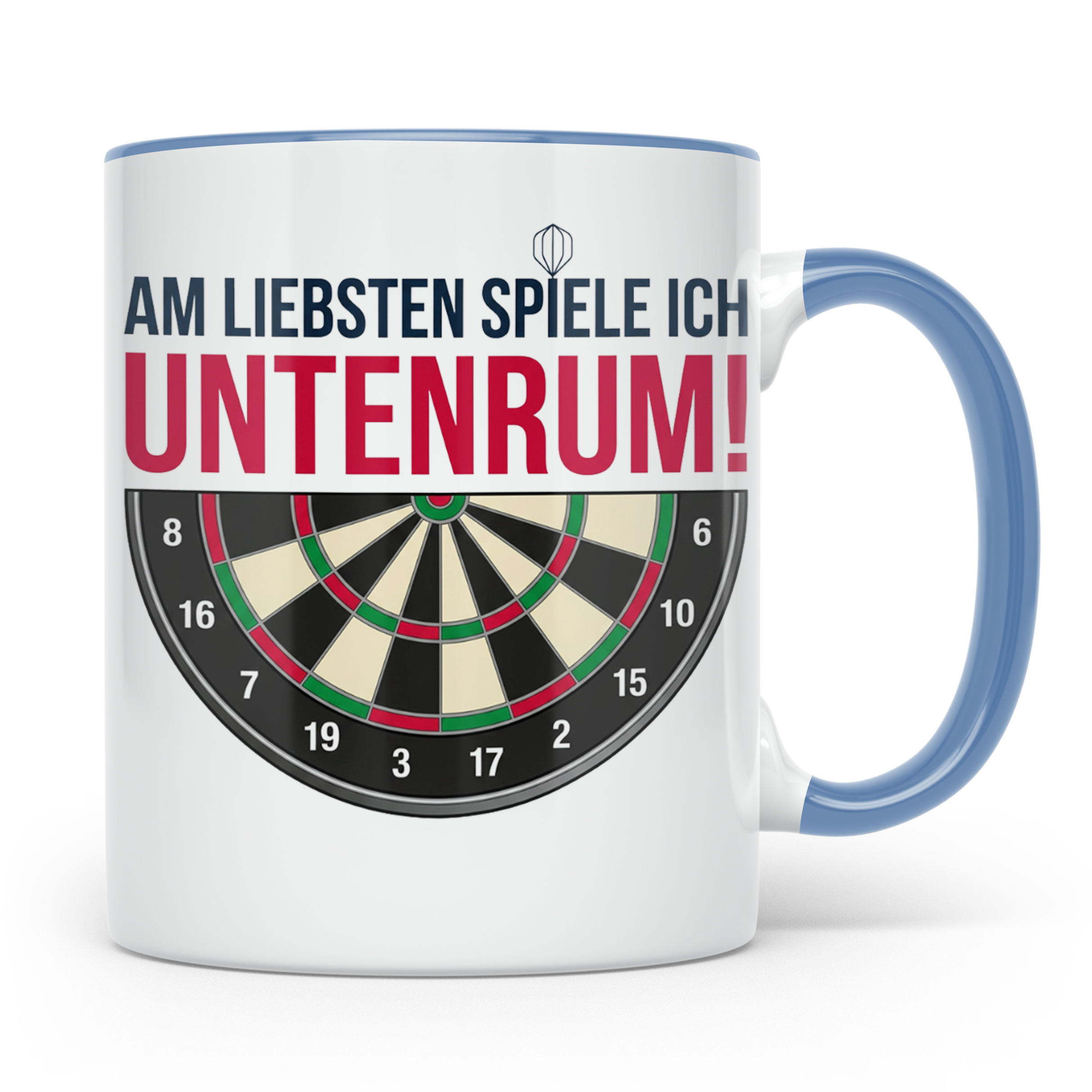 Dart Tasse mit Spruch Untenrum Spielen, lustiges Darts Zubeh – Blau [farbe:blau]