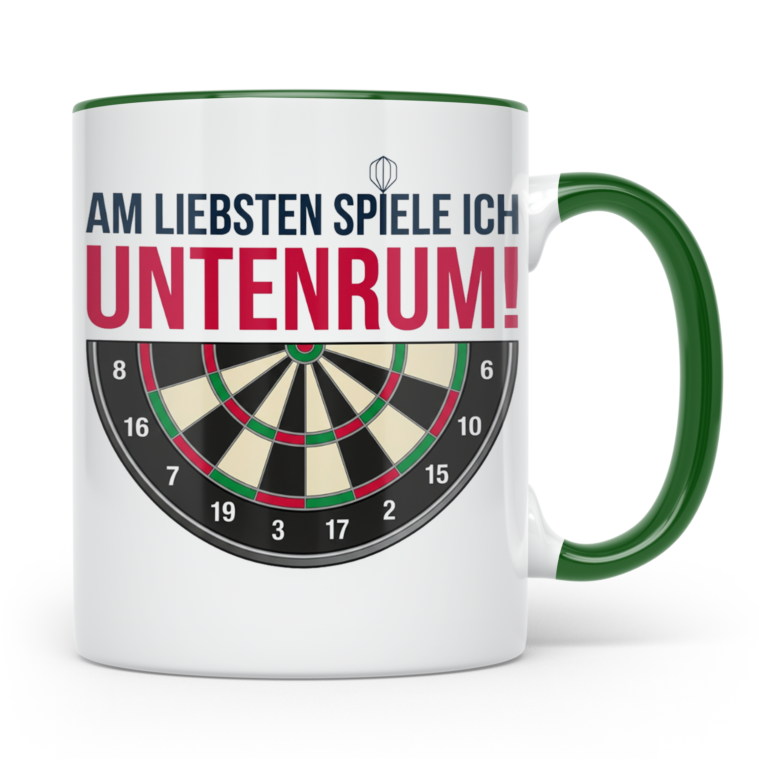Dart Tasse mit Spruch Untenrum Spielen, lustiges Darts Zubeh – Grün [farbe:grün]