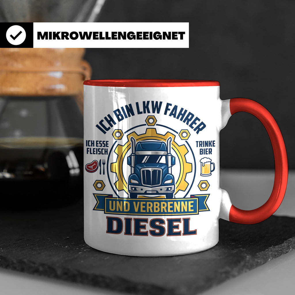 LKW Fahrer Tasse Geschenk für Trucker, Berufskraftfahrer mit – Rot [farbe:rot]