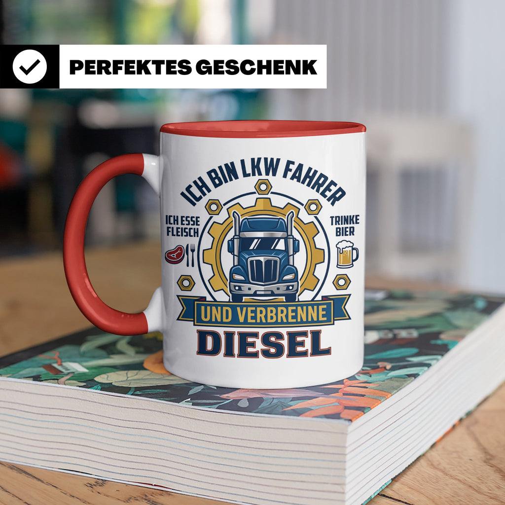 LKW Fahrer Tasse Geschenk für Trucker, Berufskraftfahrer mit – Rot [farbe:rot]