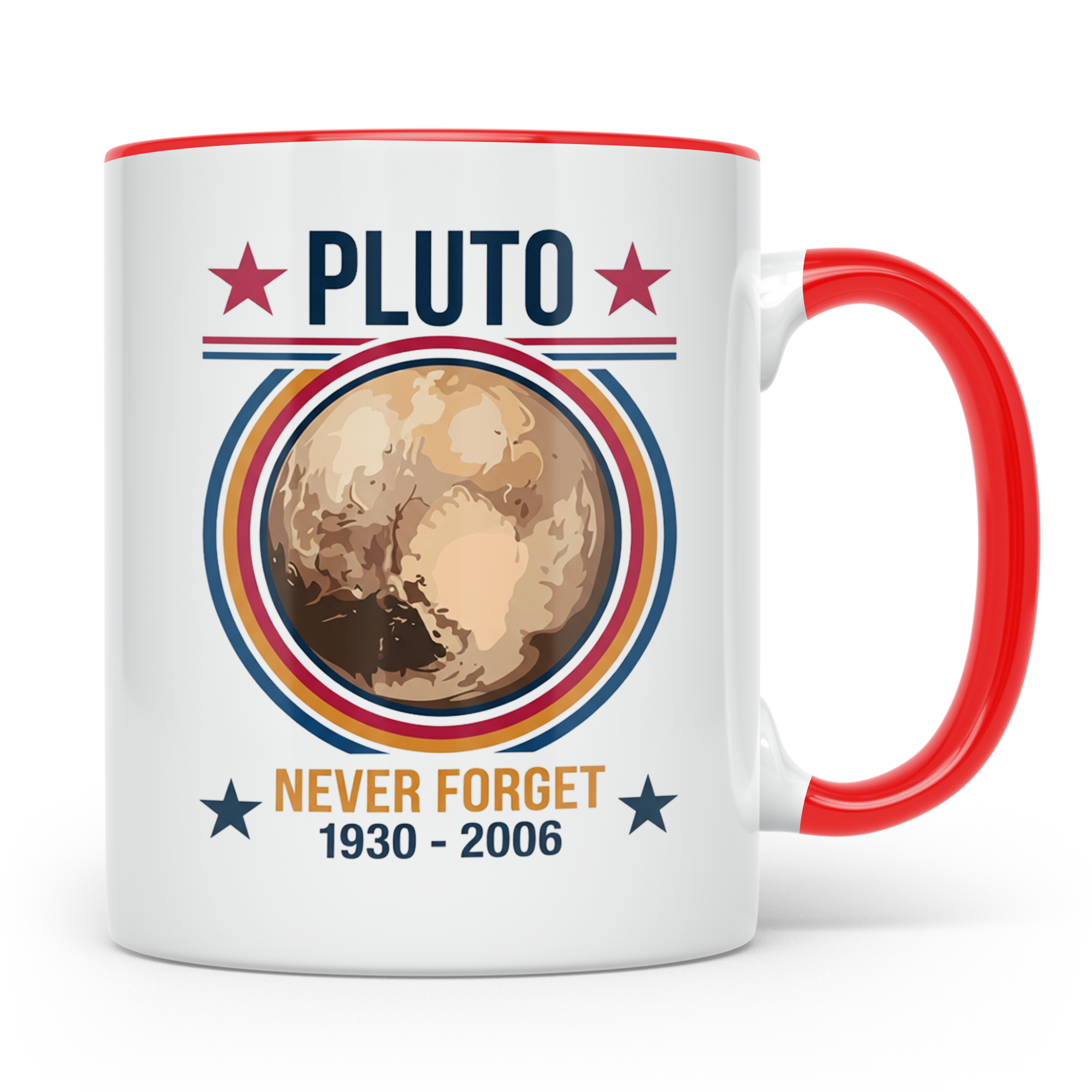 Pluto Tasse Never Forget 1930-2006, lustiger Astronomie Spru – Rot [farbe:rot]