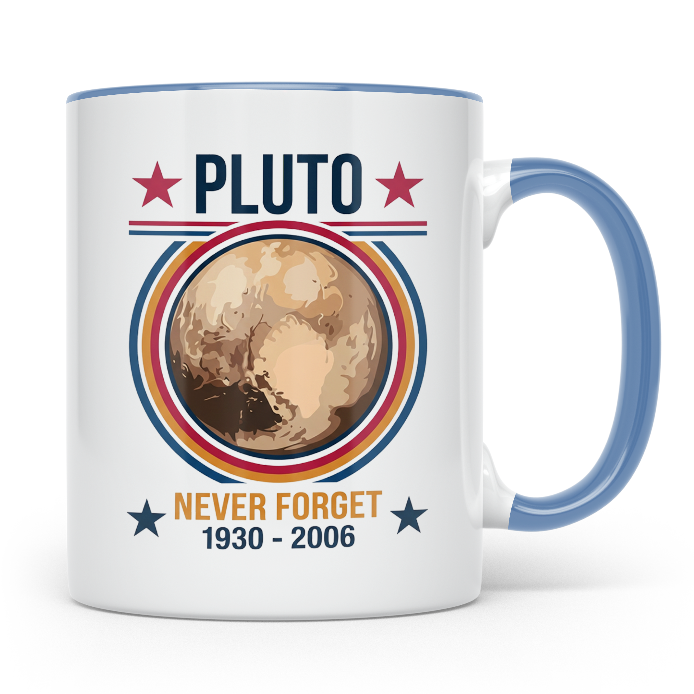 Pluto Tasse Never Forget 1930-2006, lustiger Astronomie Spru – Blau [farbe:blau]