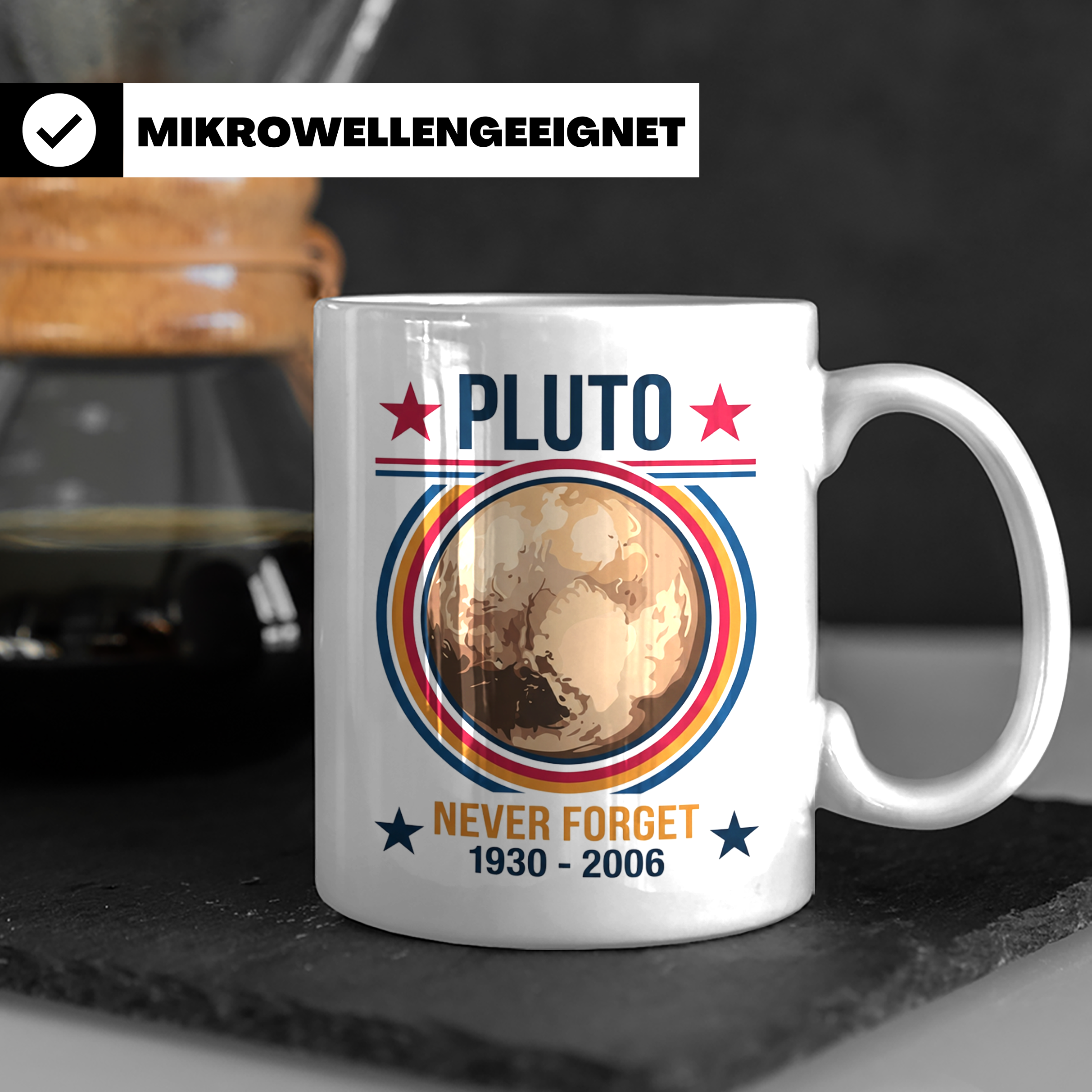 Pluto Tasse Never Forget 1930-2006, lustiger Astronomie Spru – Weiß [farbe:weiß]