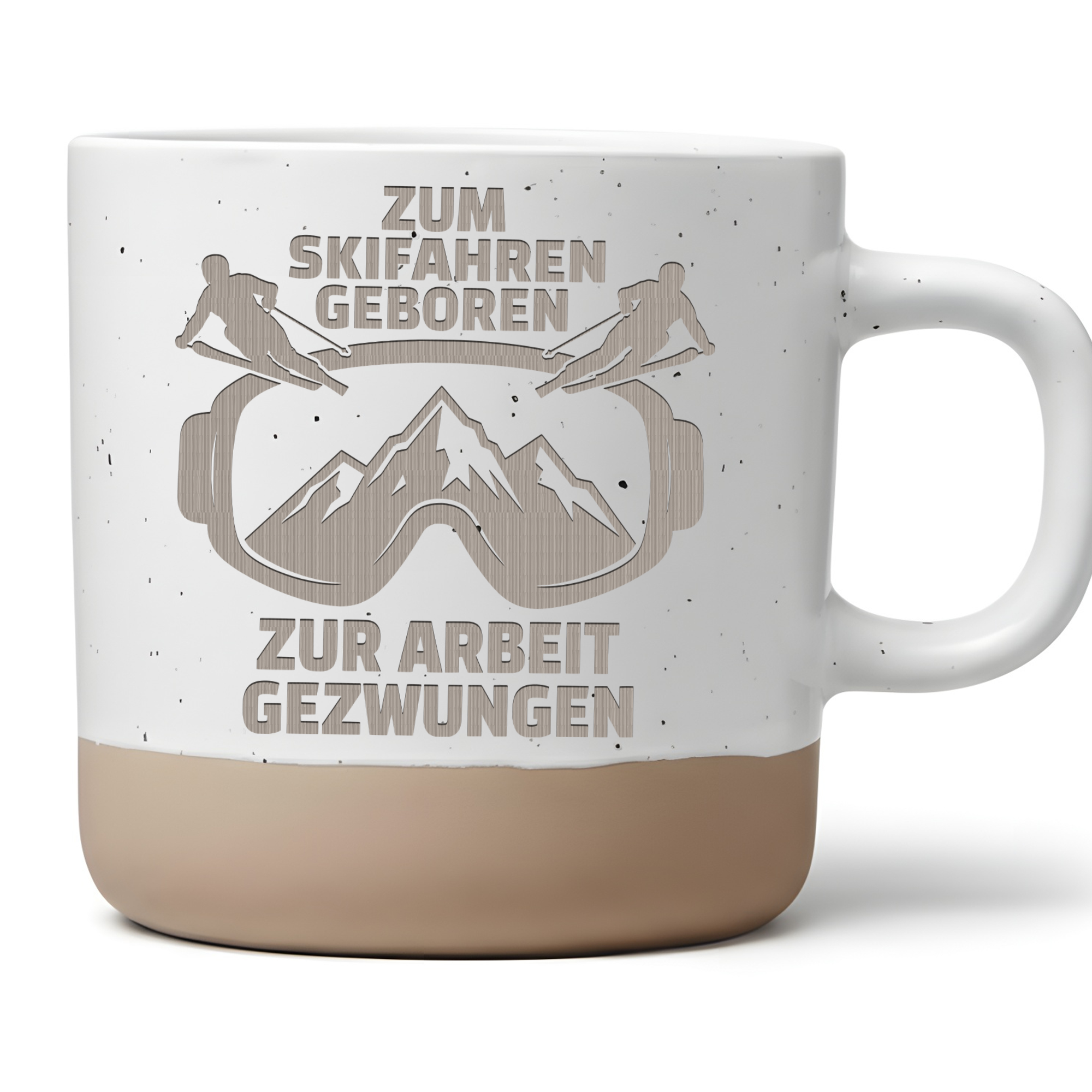 Tasse Zum Skifahren Geboren Zur Arbeit Gezwungen Kaffeetasse Lustiges  – Bild 1